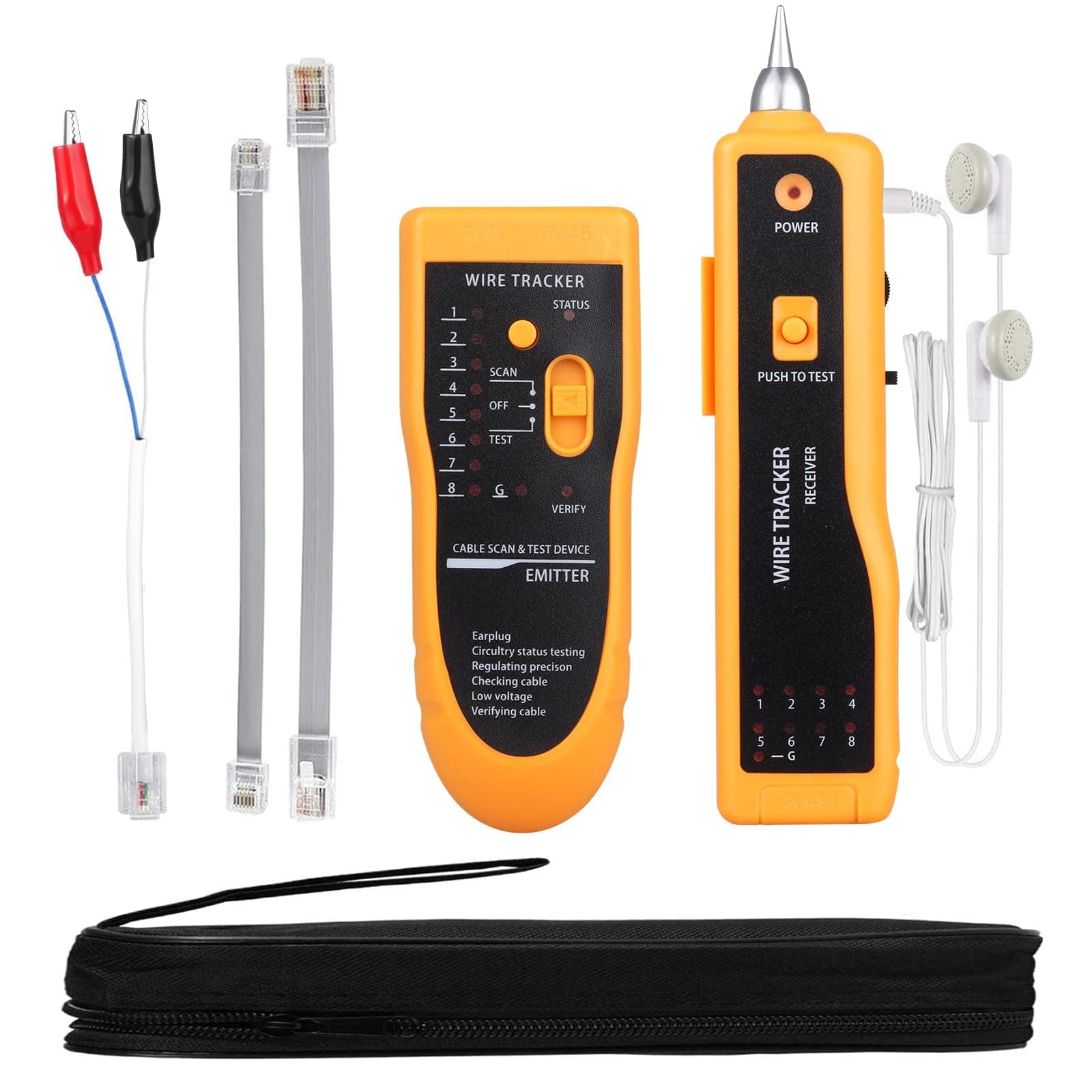 Cable Tracer Ethernet Network Cable Tester RJ45 RJ11 - Wire Toner Tracker CAT5 CAT6 Continuity Tester - Tone Generator and Probe Kit Telephone Line Circuit Finder Locator Detector Tool - Orange
