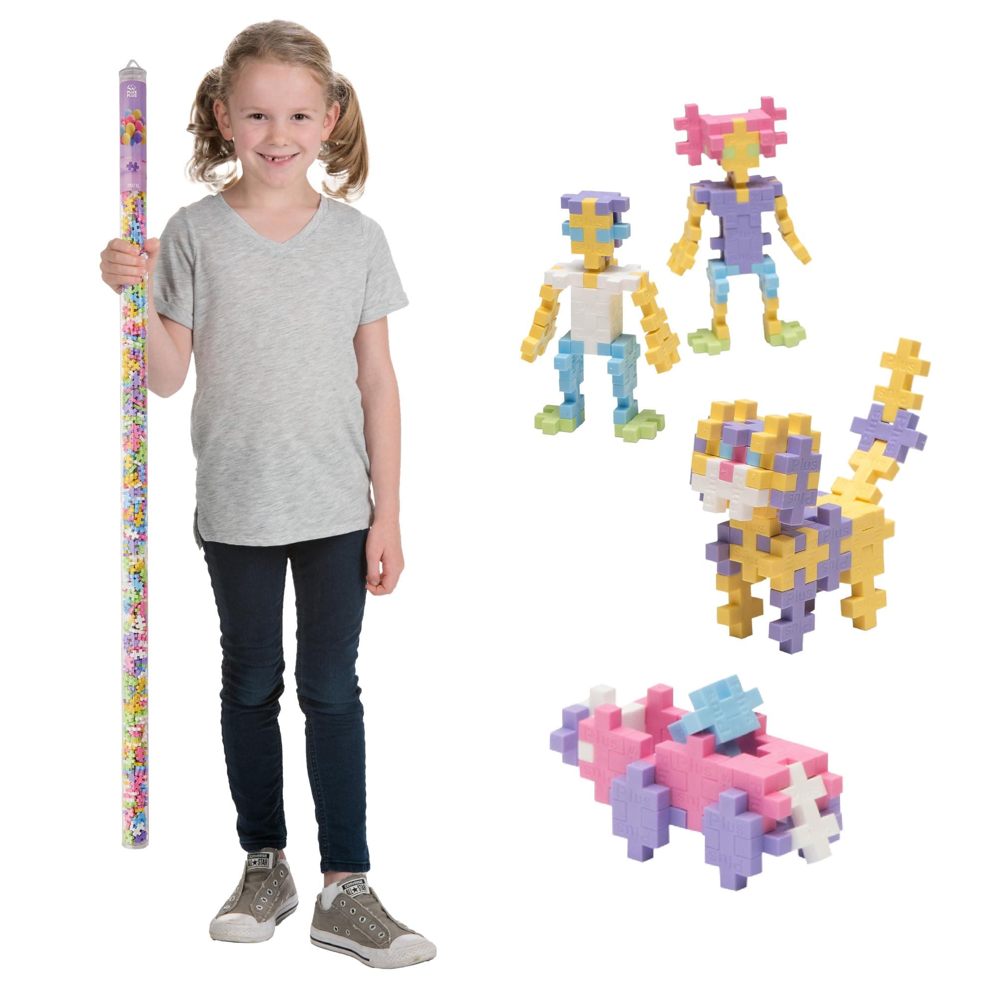 Plus Plus 500 Piece Super Tube, Interlocking Building Block 3D Puzzle Kit, Kids Stem Connecting Toys - Pastel Color Mix