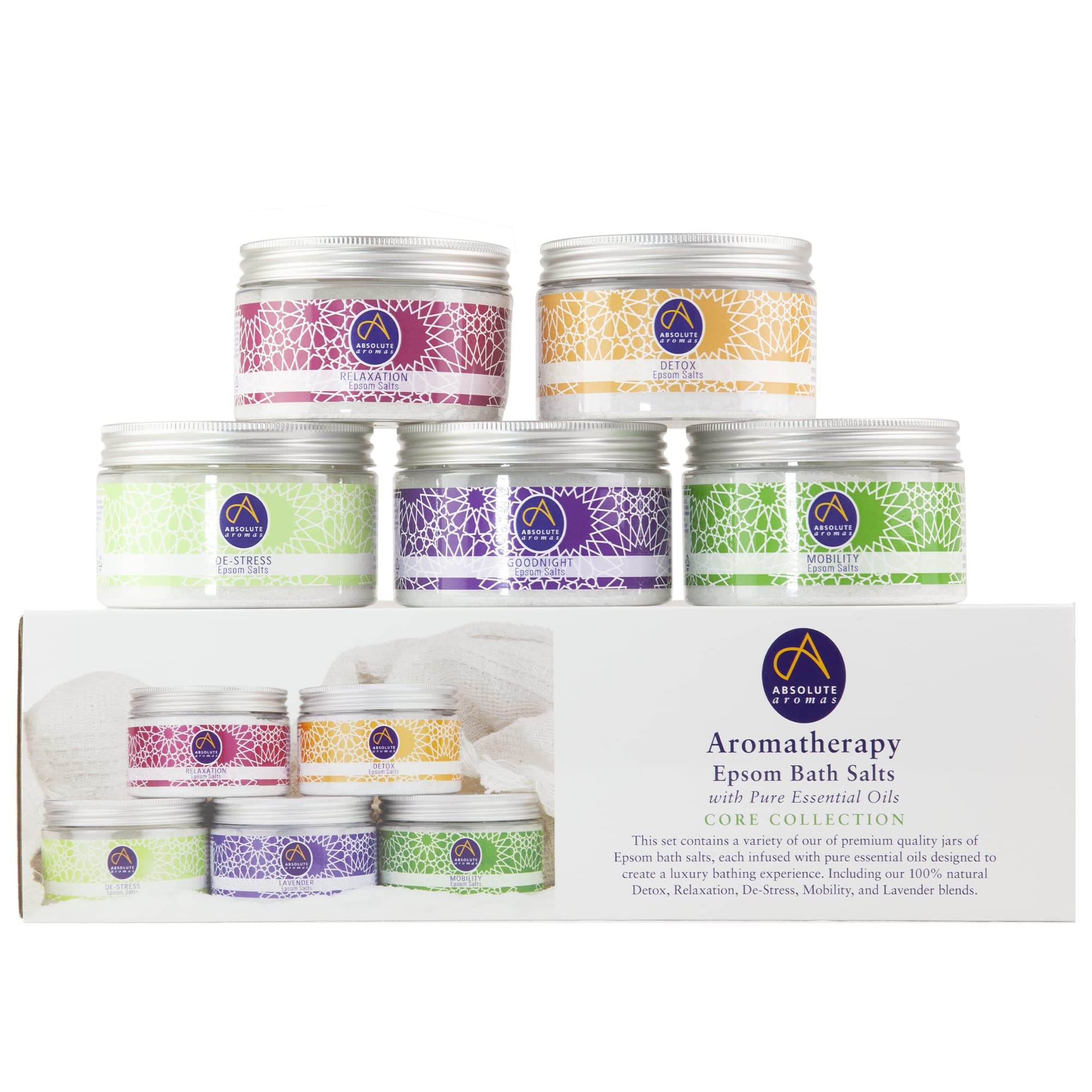 – Epsom Bath Salts Bundle Gift Set – 5 x 300g of De-Stress, Detox, Lavender, Mobility and Relaxation Bath Salts - Magnesium Sulphate Infused with 100% Pure Essential Oils