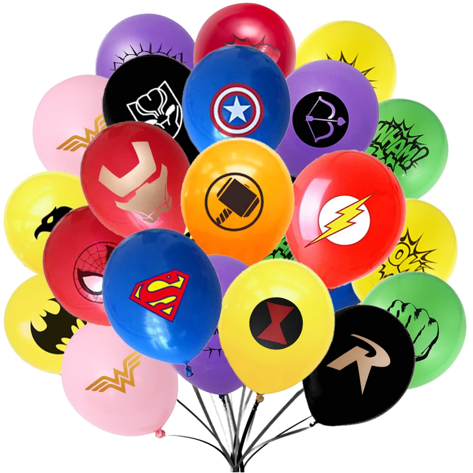 Super Hero Balloons 76 Pack 12" Latex Balloons for Kids Birthday Party Favor Supplies Decorations 19 Symbol Perfect for Your Themed Party