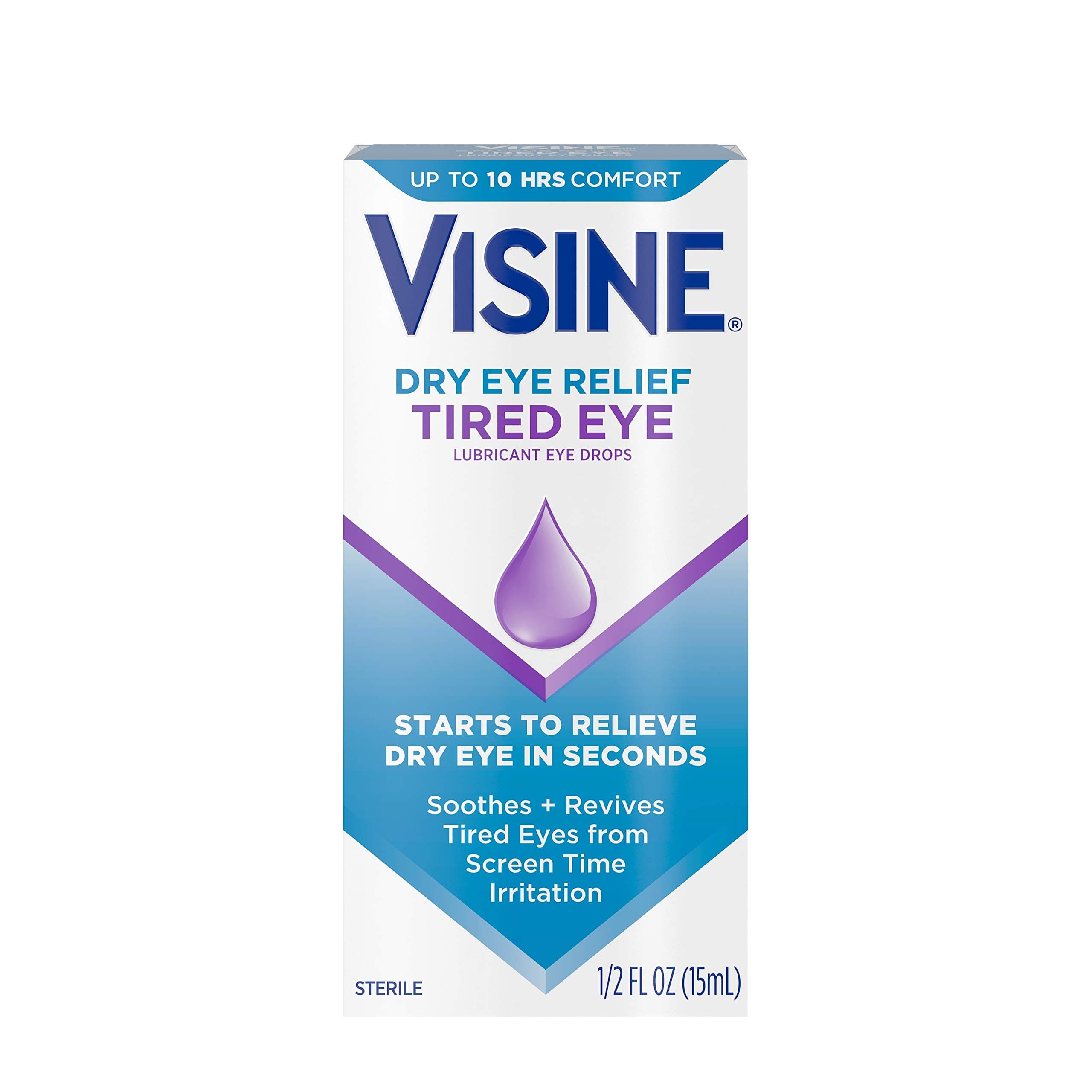 Visine Dry Eye Relief Tired Eye Lubricant Eye Drops, Moisturizing & Soothing Sterile Drops for Irritated, Dry & Tired Eyes Due to Screen Time Irritation, Polyethylene Glycol, 0.5 fl. oz