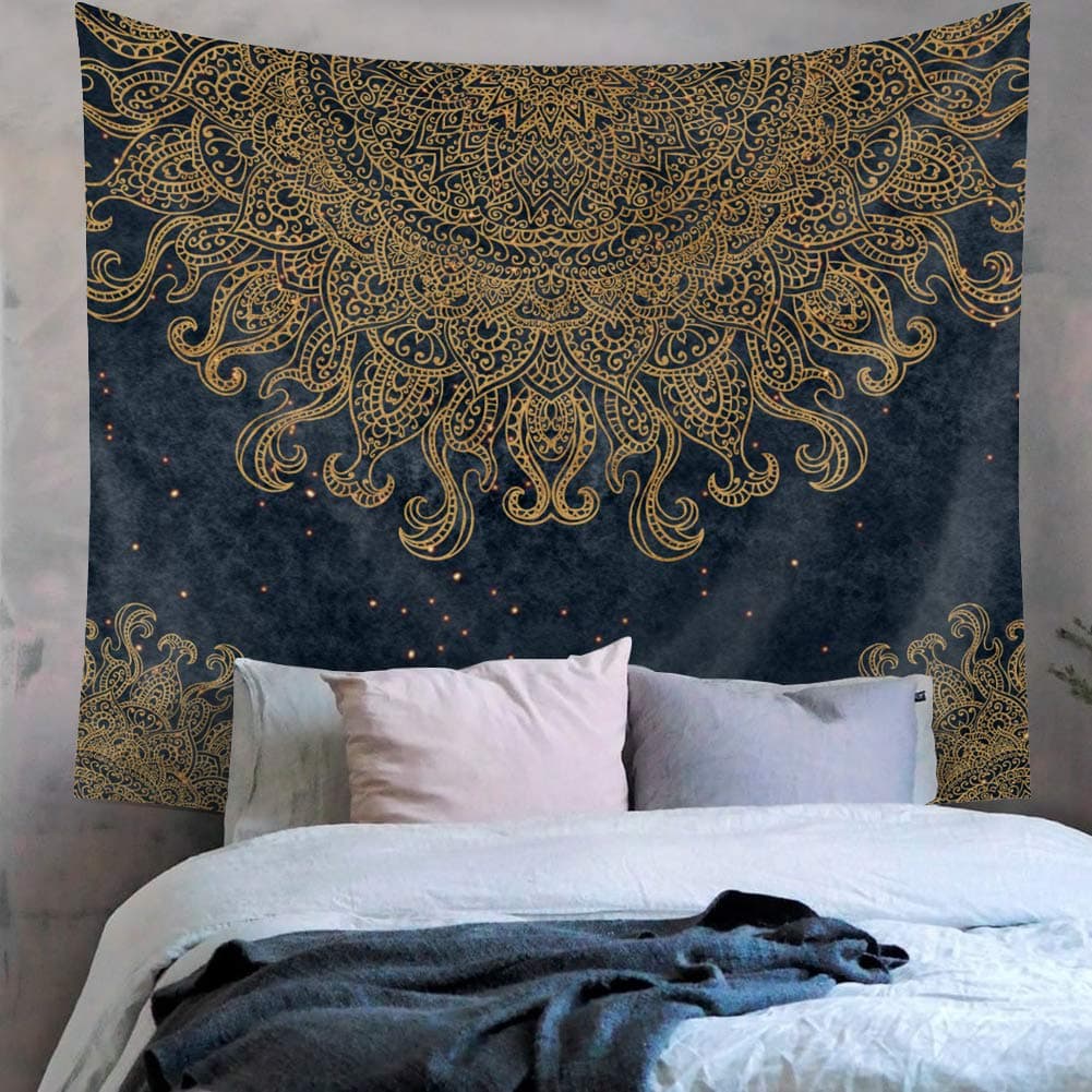 KMNOVO Psychedelic Blue Mandala Wall Tapestry - Gold Bohemian Art Bedroom Living Room Dorm Wall Decor, for Teen-Girls Women Boho Home Decoration (Blue, L:59''X78'')