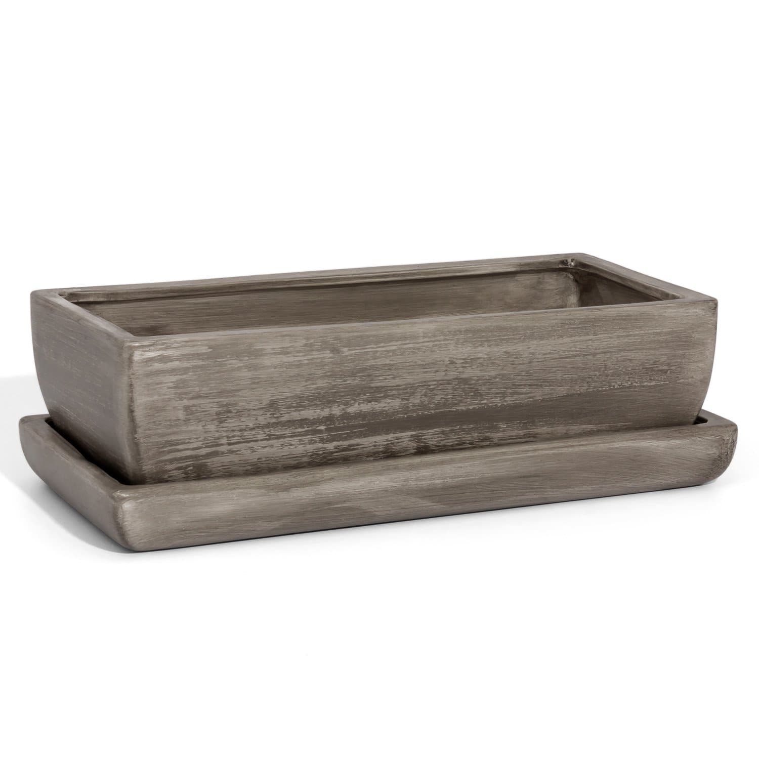 Dark grey ceramic rectangular cactus tray planter 30 cm long