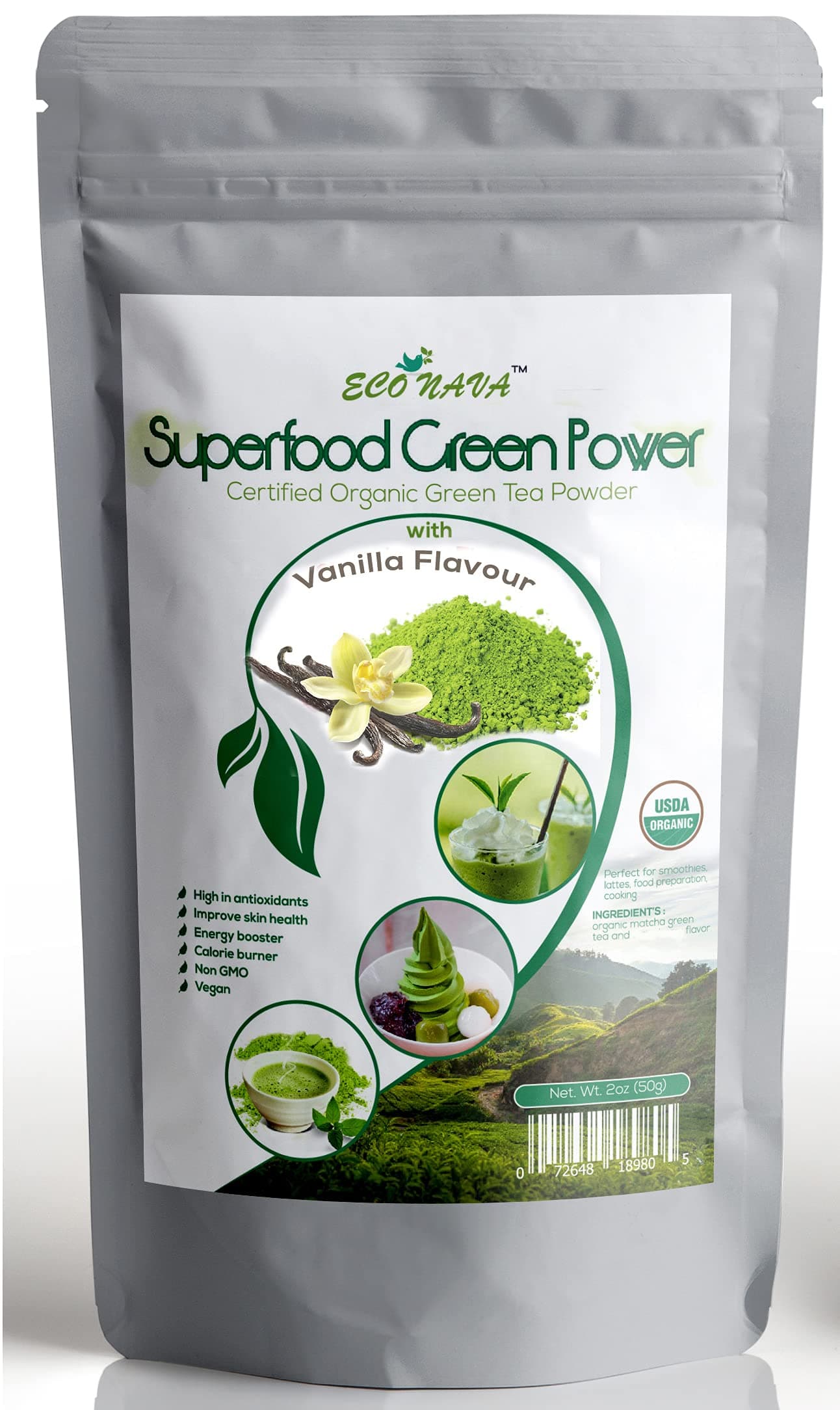 Matcha Green Tea Powder - Certified USDA Organic - GMO Free - 100% Natural - Premium Grade Matcha Tea Powder for Making Cake, Smoothie, Latte & Baking (Vanilla)