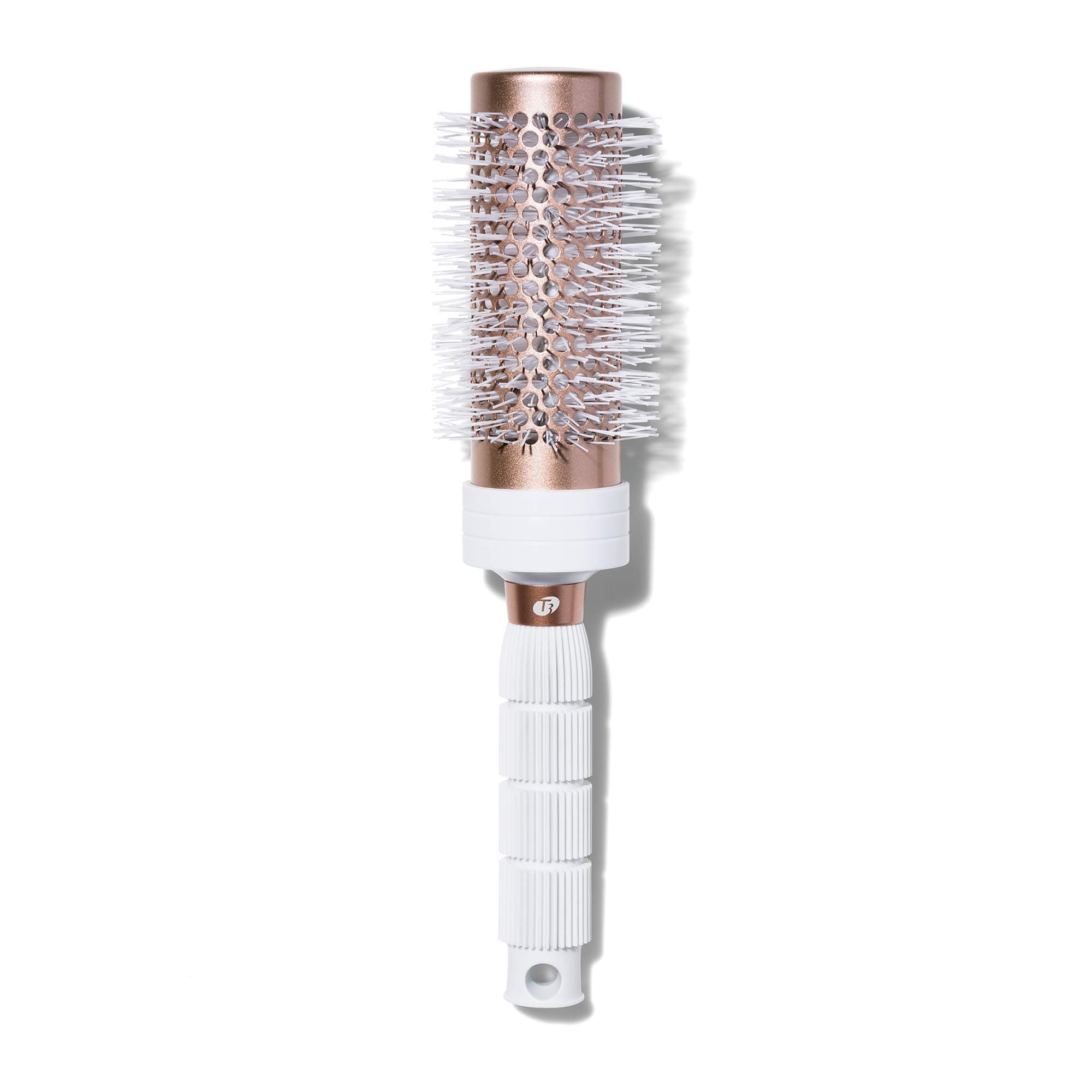 T3 Volume Round Hair Brush Ceramic Coated Barrel Vent Round Brush for Blow Drying Heat Resistant Bristles White/Rose Gold