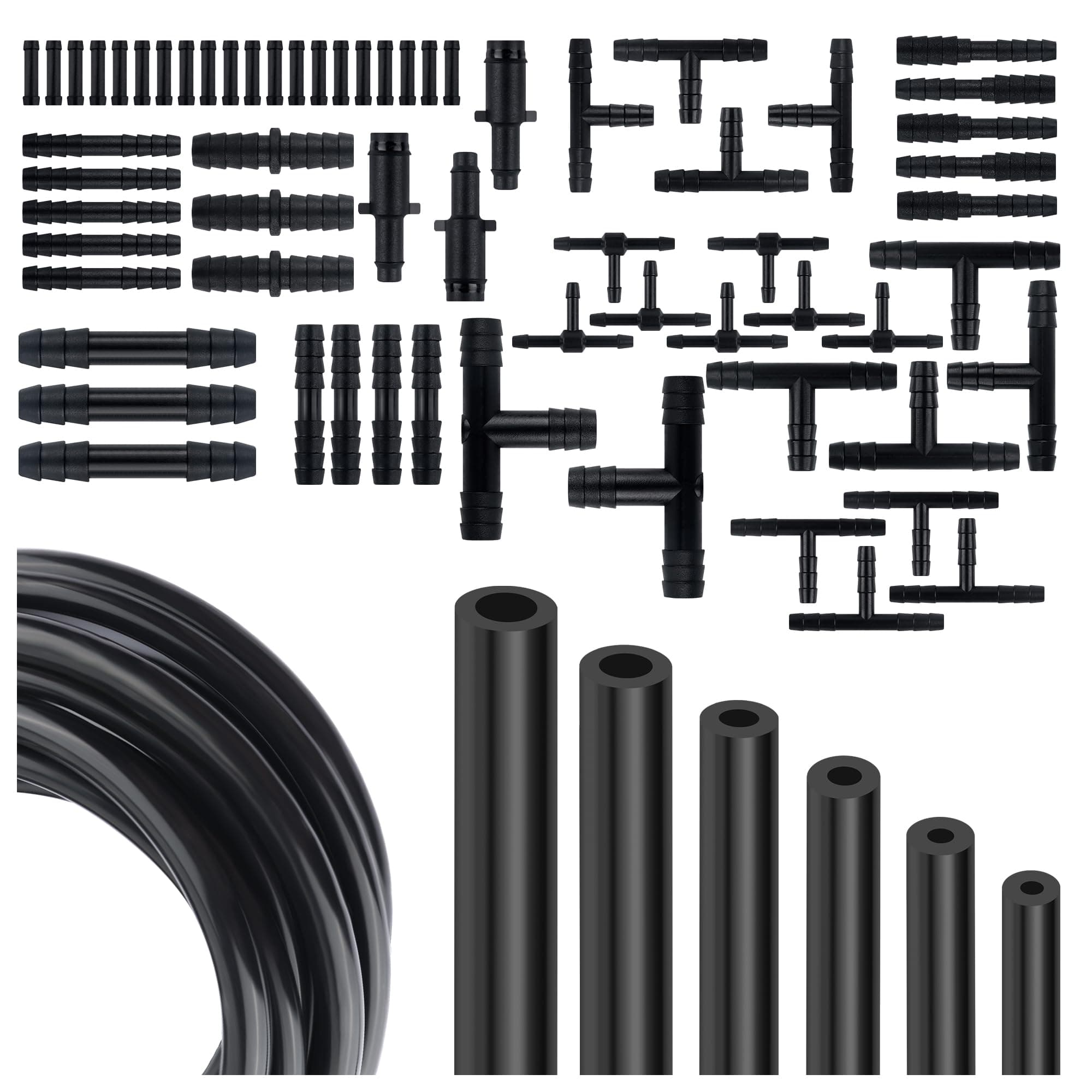 Multipurpose Vacuum Line Kit,6PCS 5Ft Vacuum Hose Automotive+64PCS Vacuum Line Connectors,Max 130PSI Silicone Hose for Variety Car Piping System Automotive Replacement Vacuum Hoses (70PCS)