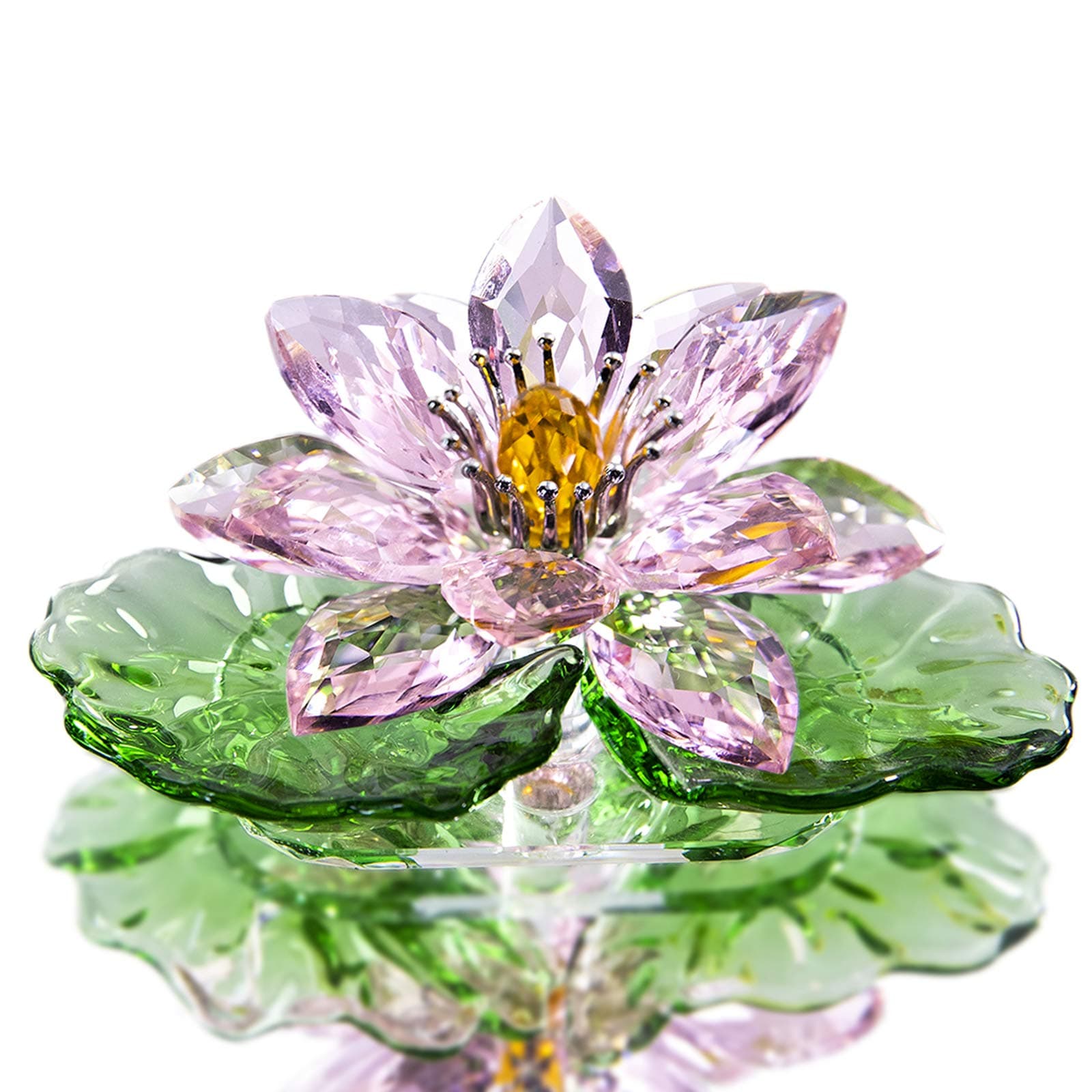 H&D HYALINE & DORA Pink Crystal Lotus Flower Figurine,Glass Flower Home Decor for Feng Shui,Gift Boxed