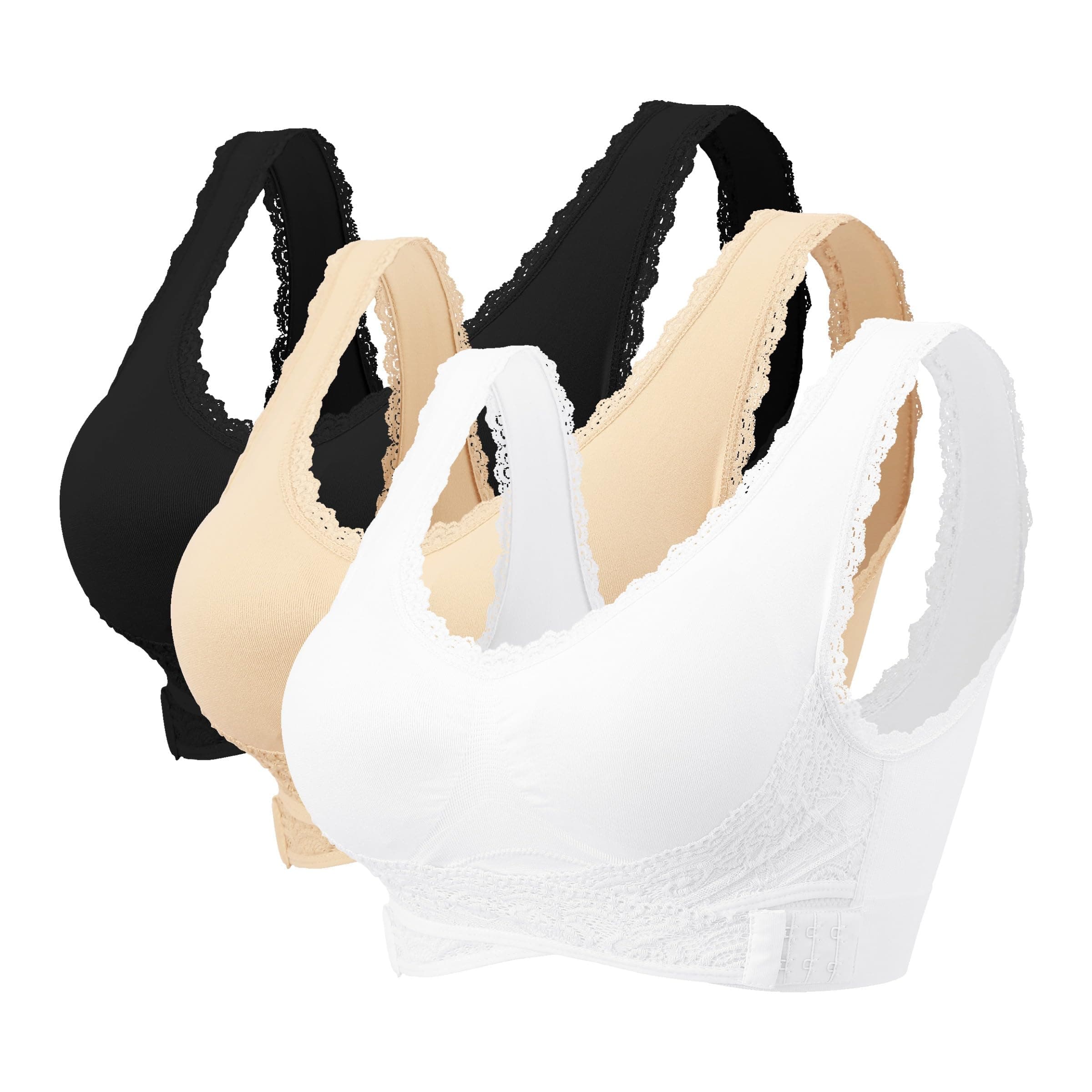 LitthingWomen Wireless Lace Bra - Adjustable Front Cross Side Buckle Bras Seamless Comfy Wide Straps Underwear Plus Size for Leisure Yoga