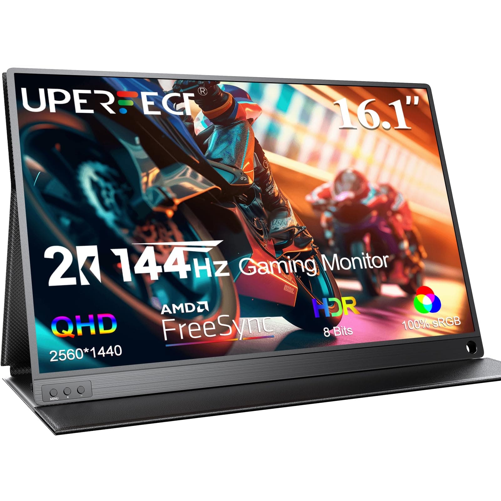 UPERFECT Portable Monitor 2K 144Hz 16.1", Portable Gaming Monitor for Laptop 2560x1440P QHD FreeSync HDR Ultra Slim, External Second Screen for PC Phone Game Console with Cover Stand
