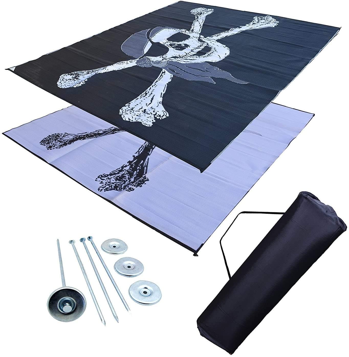 Professional EZ Travel Collection RV Patio Mat Awning Mat Outdoor Mat 9x12 Pirate RV Mat (Bag and Stakes Included)