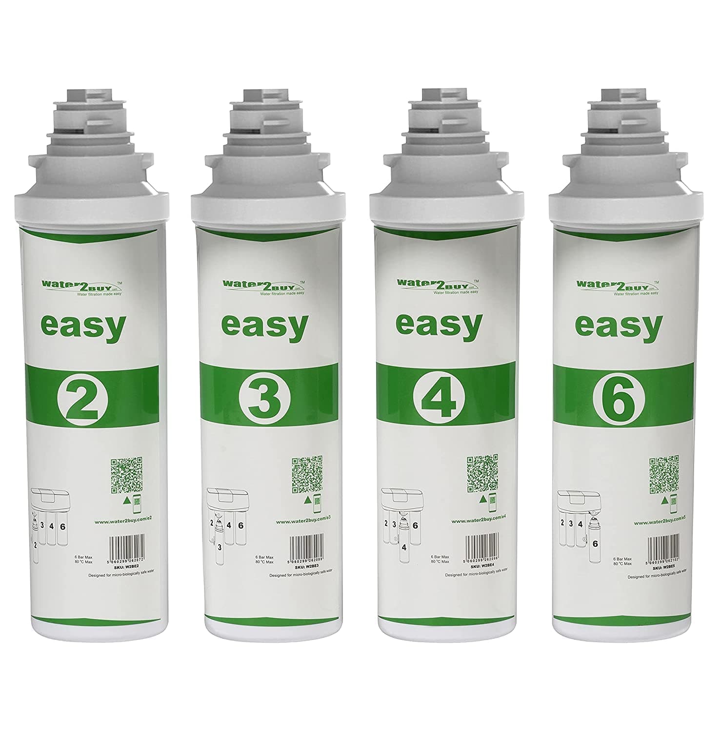 Water2buy Easy W2BERO(Mineral) Complete 4 Filter Set | Easy Twist Filters for The W2BERO(Mineral) Easy Reverse Osmosis System