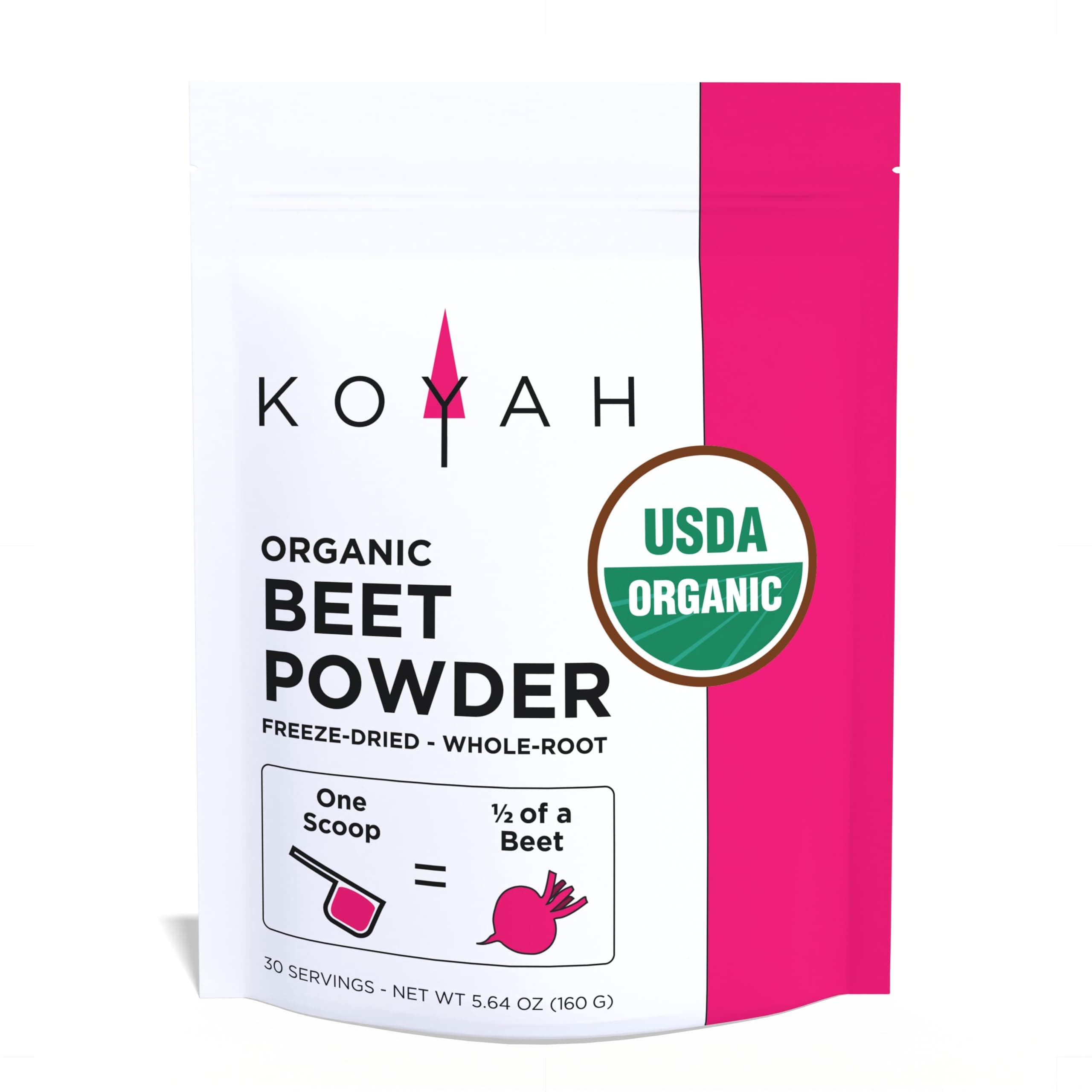 KOYAH - Organic Beet Powder (1 Scoop = 1/2 Beet): 30 Servings, Freeze-Dried Beetroot, Whole-Root Powder, Non-GMO, Vegan, Allergen-Free. Add to Water, Juice or Smoothies.