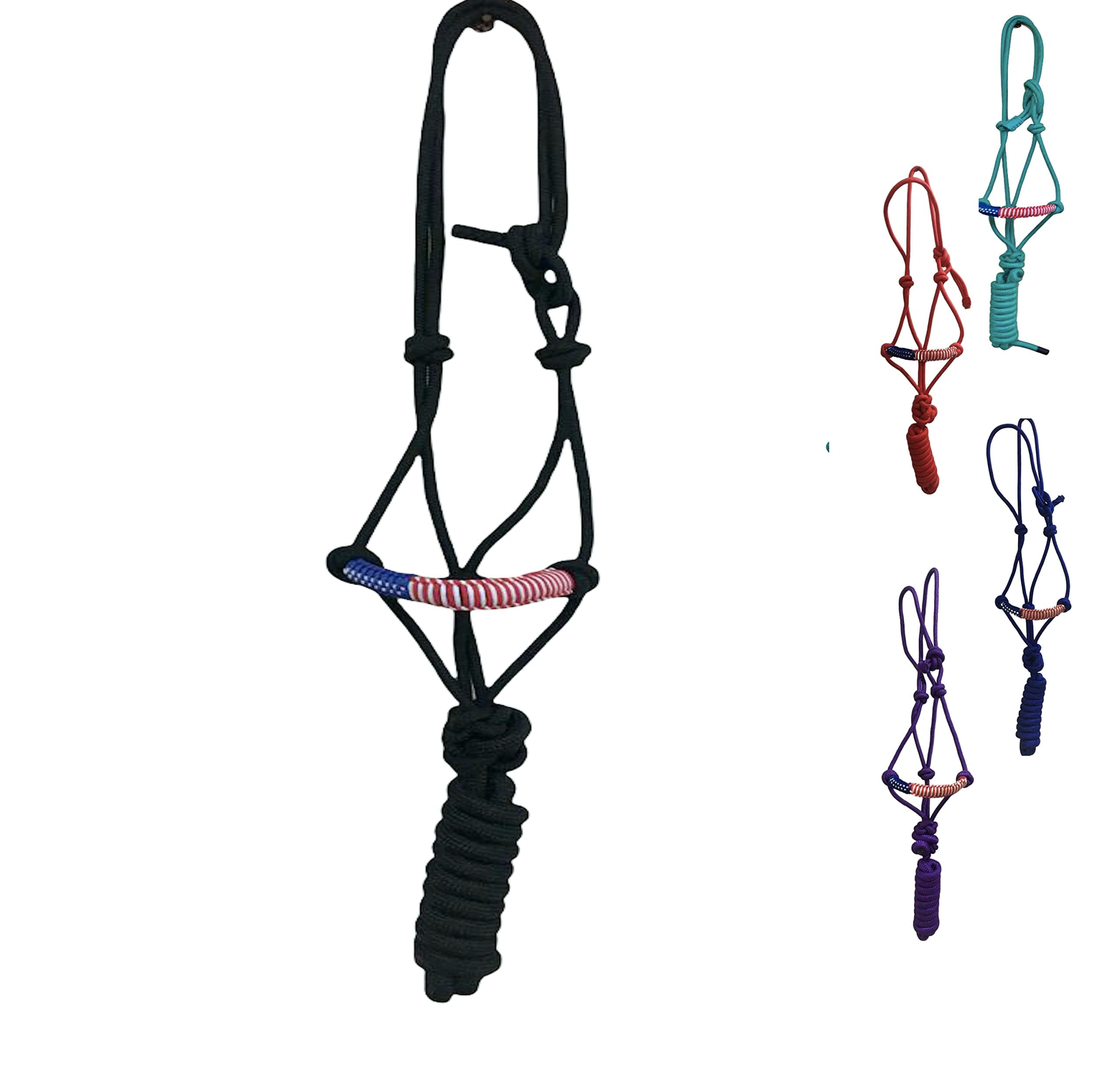 Majestic Ally Poly Braided Patriotic Nose Poly Rope Halter and 10' Matching Lead (Black)
