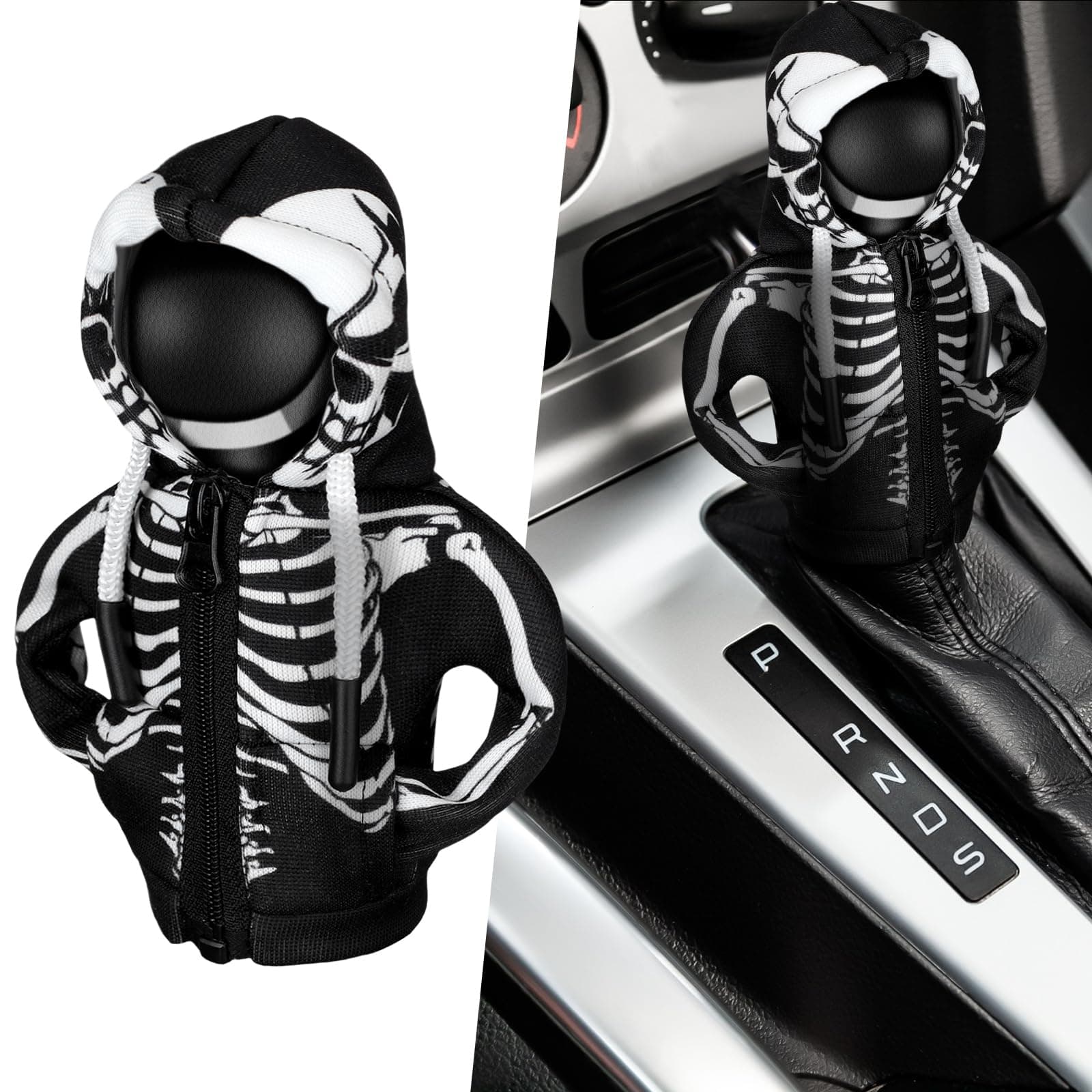 Christmas Car Gear Shift Hoodie Decoration Halloween Funny Gear Shift Cover Mini Universal Knob Hoodie Cover for Automotive Car Interior Accessories Gadgets Gift(Black,Skull)
