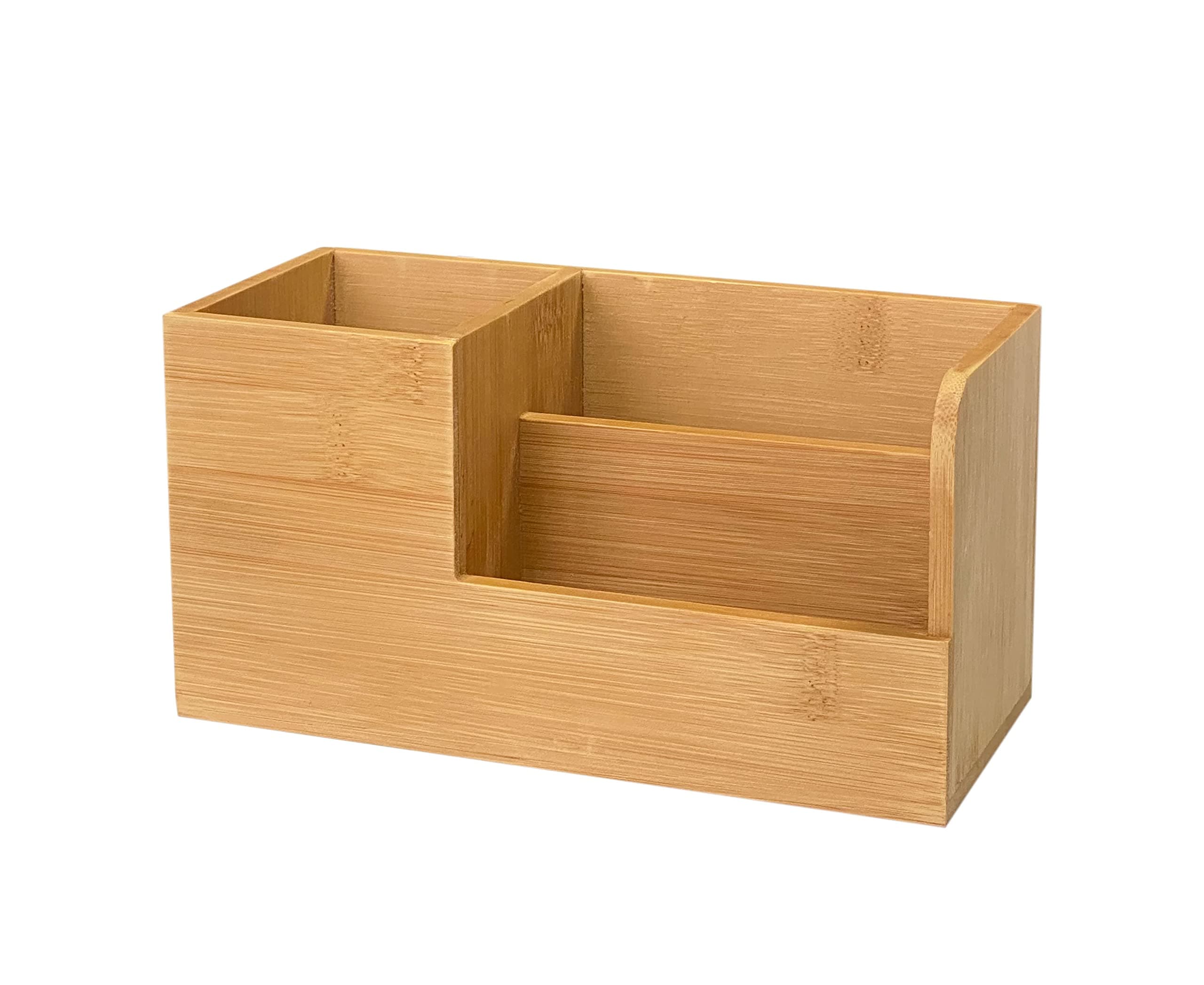Office Pen/Pencil Holder Bamboo Stationary Organizer, 8x3.5x4.1 Inch Multi-Function Desktop Remote Control Holder for Home