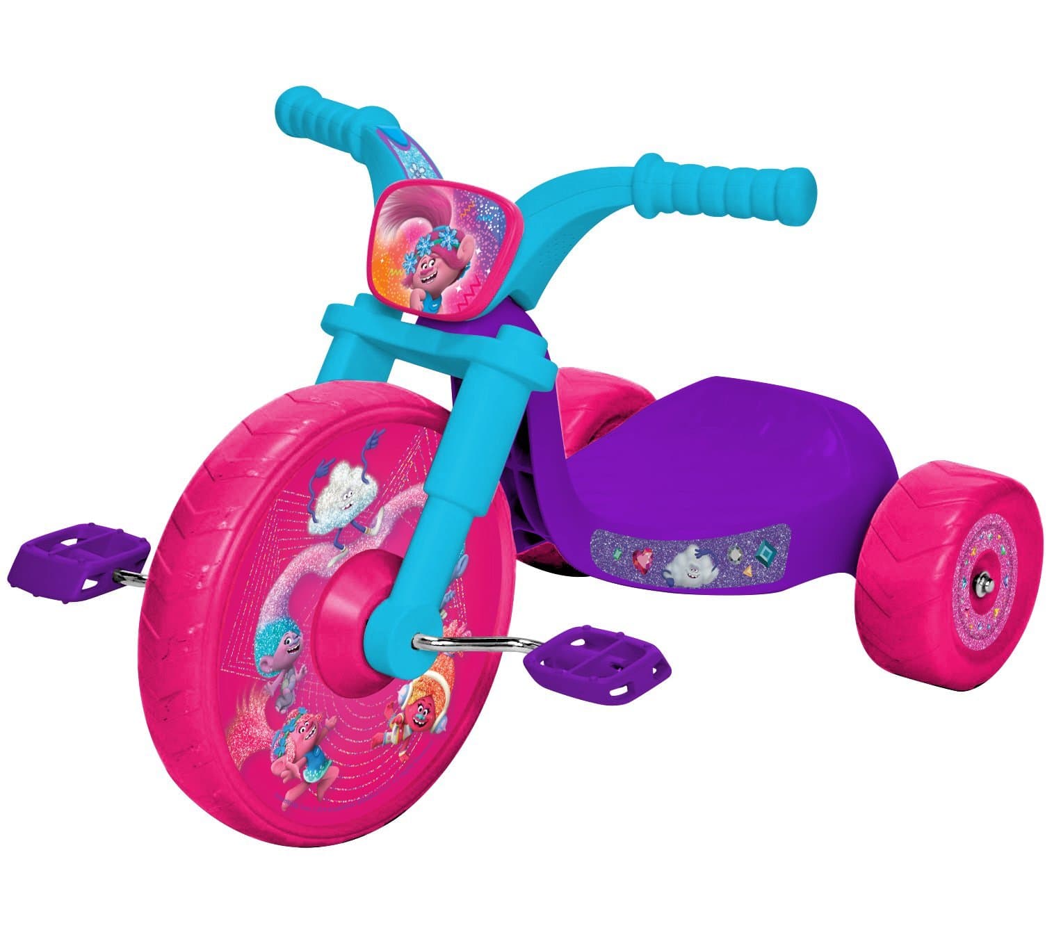 Fly Wheels Trolls 2 World Tour 10" Junior Cruiser Ride-On, Kids Tricycle Pedal Powered Trike with Build-in Tunes, for Kids Ages 2-4 Year Old