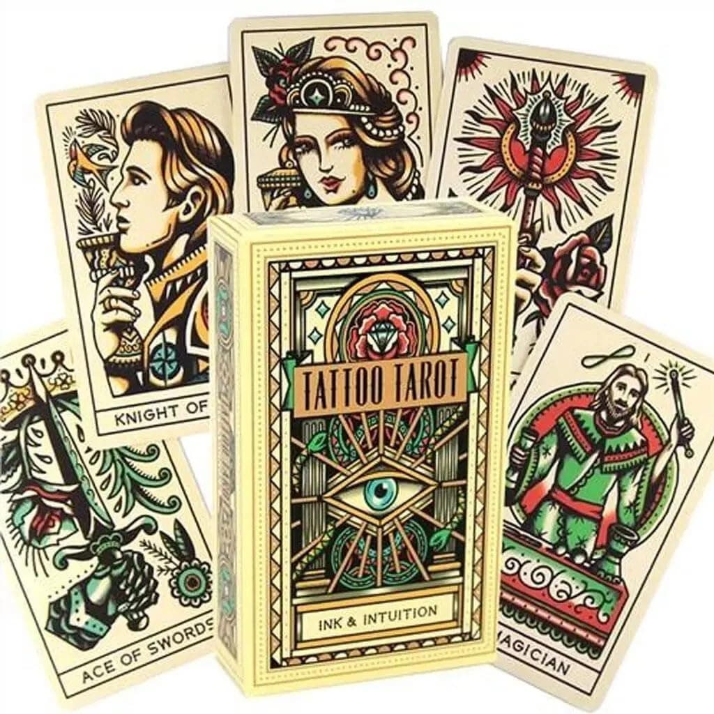 AYME Tattoo Tarot 78 Tarot Cards Tattoo Tarot Ink & Intuition Cards Beautifully Ilustrated Set Of Featuring Vintage Tattoo Deck Tarot Game (Style 37)