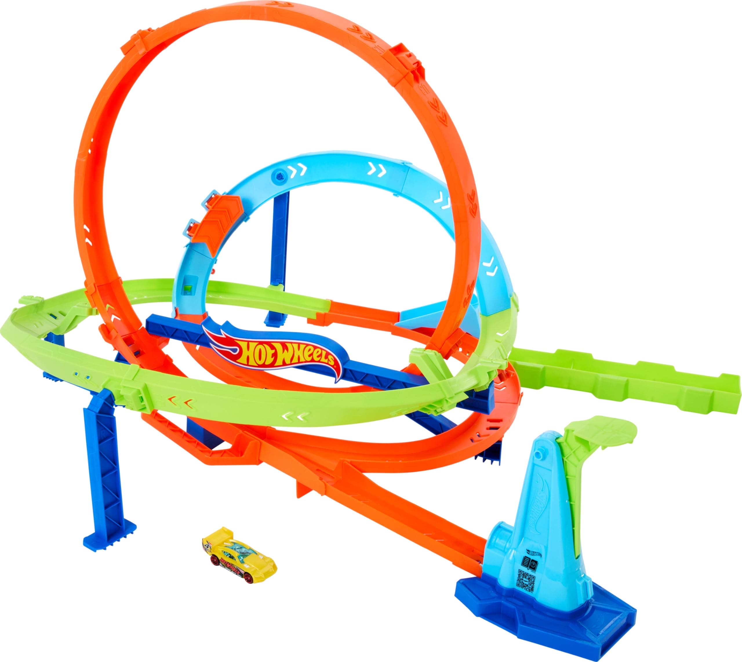 Toy Car Track Set, Action Loop Cyclone Challenge, 18-in Tall, 2 Ways to Play & Easy Storage, with 1:64 Scale Vehicle