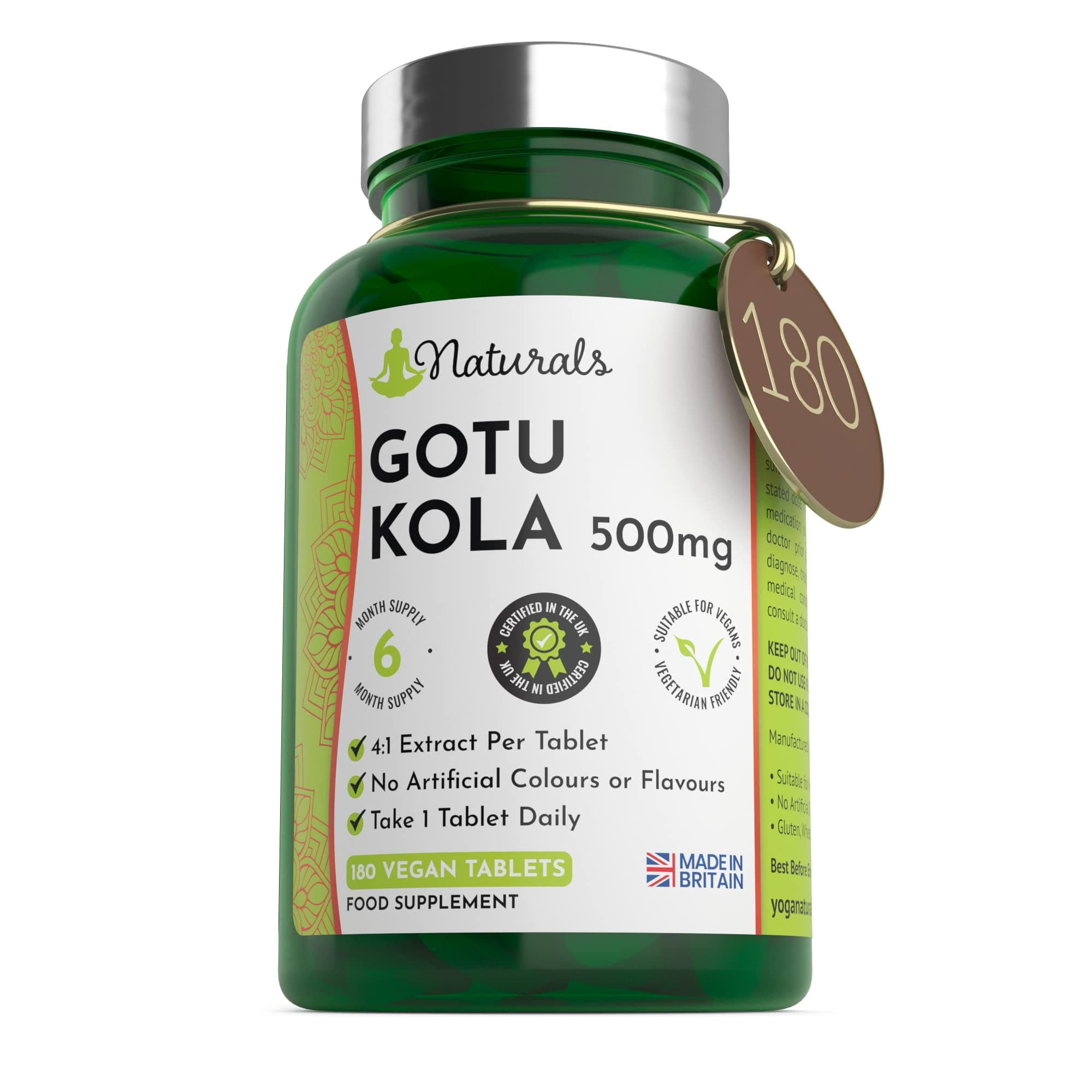 – 180 Gotu Kola Vegan Tablets for Adults - (6 Months Supply) 500mg Herbal Centella Asiatica for Stress & Anxiety - UK Manufactured