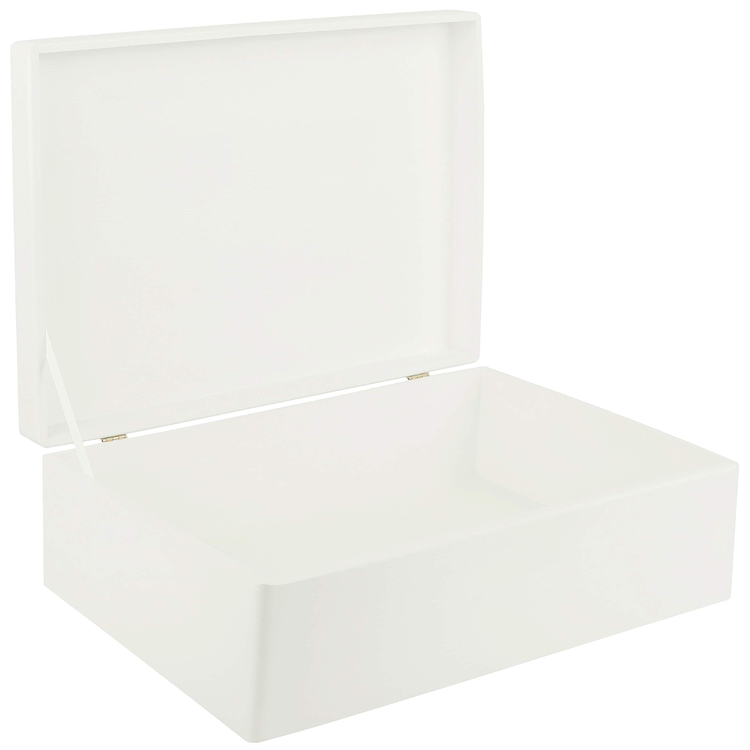 XL White Wooden Box Storage with Hinged Lid | 15.8x11.8x5.5in (+-0.5) | Keepsake Gift Box for Tool Dog Toy Kitchen Storage | Wood Chest Trunk