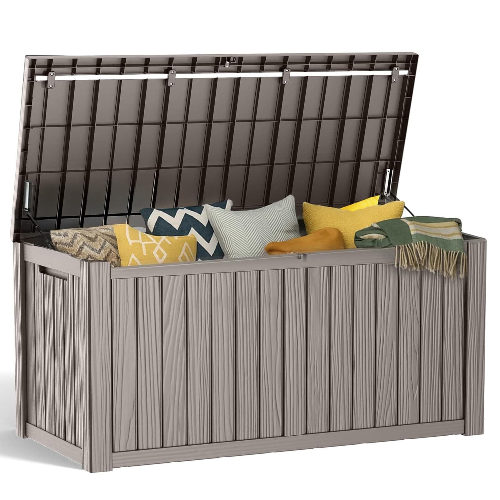 180 Gallon Resin Deck Box, Lockable Patio Outdoor Storage Box for Furniture, Garden Tools and Tools Storage, Waterproof Outside Storage Boxes - Grey