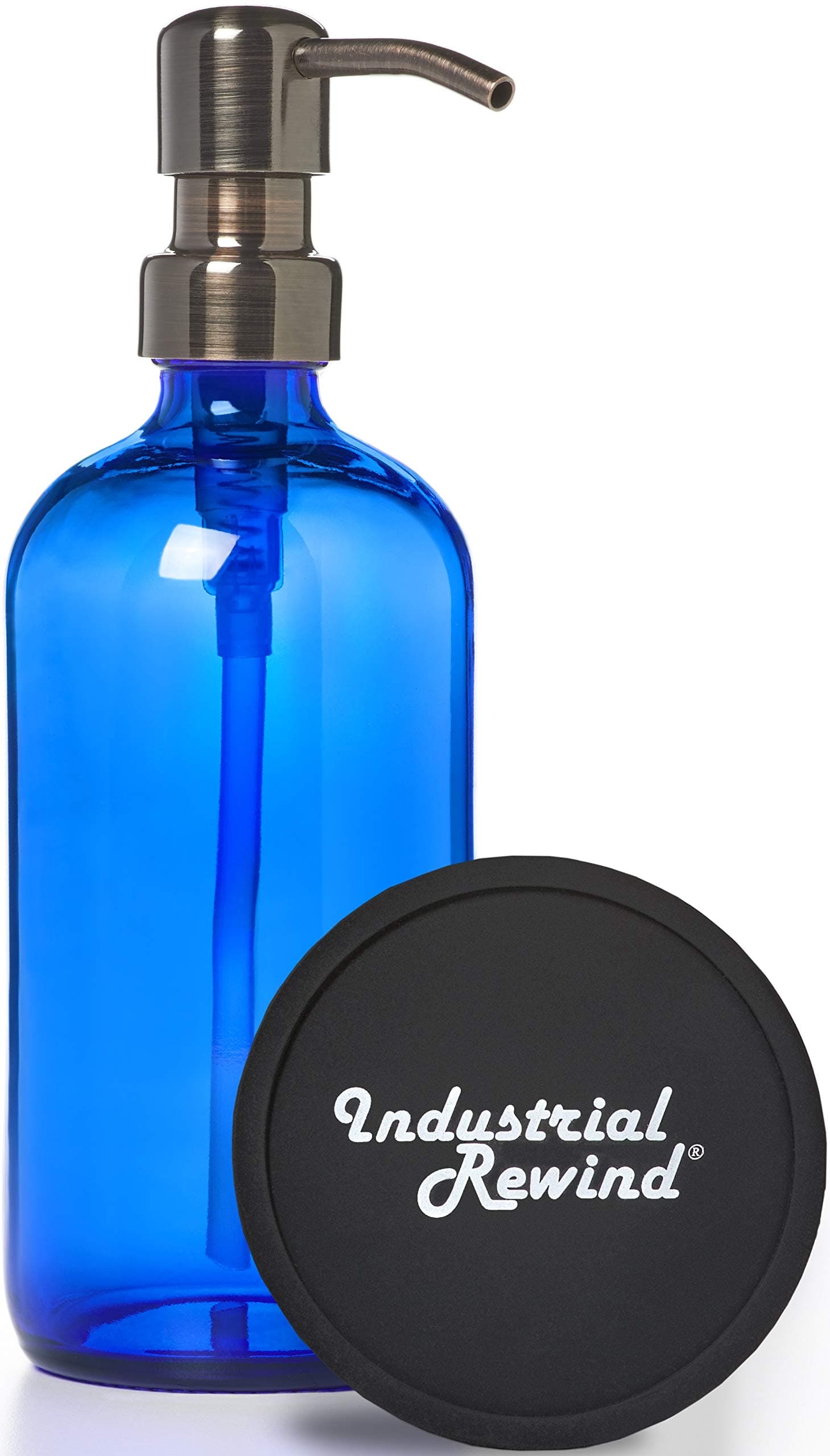 Imperfect Cobalt Blue Glass Refillable Liquid Hand Soap Dispenser with Gun Metal Bronze Dispensing Pump with Coaster for Non Slip Bottom/Countertop Protector for Soap or Body Lotion Dispenser (16oz)