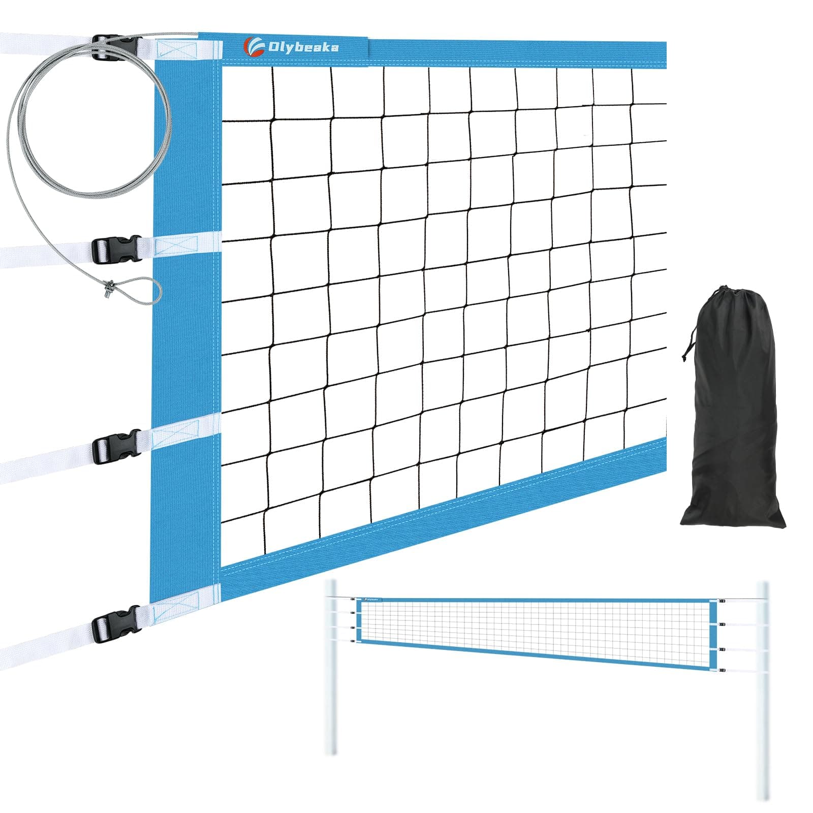 Professional Volleyball Replacement Net 32x3FT with Aircraft Steel Cable & 4 Widened Straps, Upgraded Weather Resistance Volleyball Net Only (Blue)