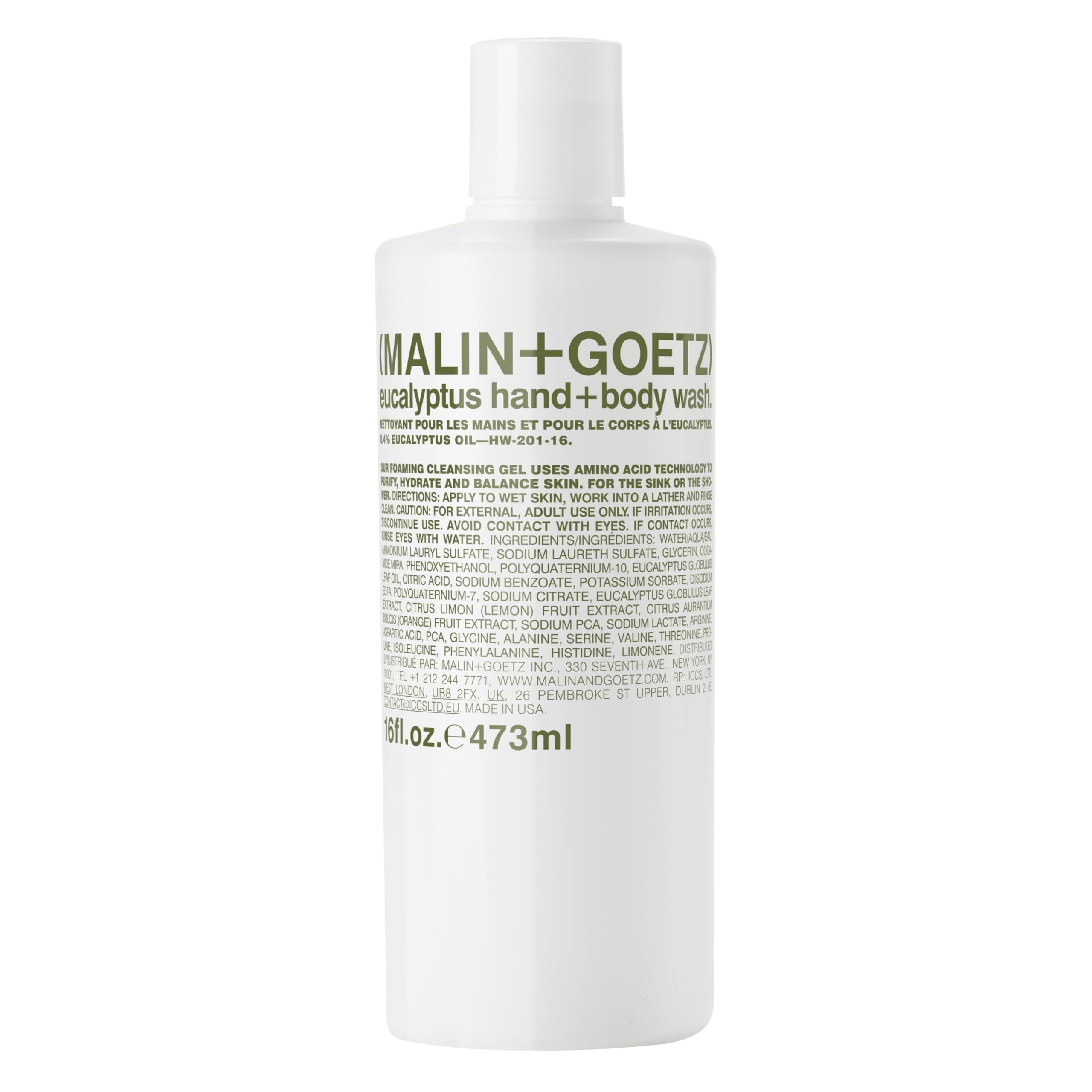Malin + Goetz Eucalyptus Hand + Body Wash — natural cleansing, purifying, hydrating hand & body wash. all skin types, dry, irritated, sensitive. No stripping/irritation. Cruelty-free & vegan 16 Fl oz