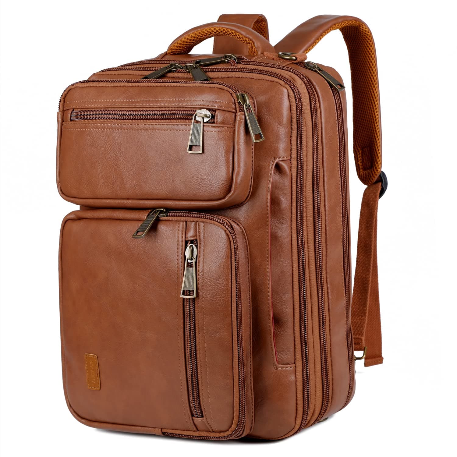 Vegan Leather Laptop Backpack Briefcase Hybrid 15.6 Inch Laptop Travel Backpack Hiking College Backpack for Men BC-04 (Brown)