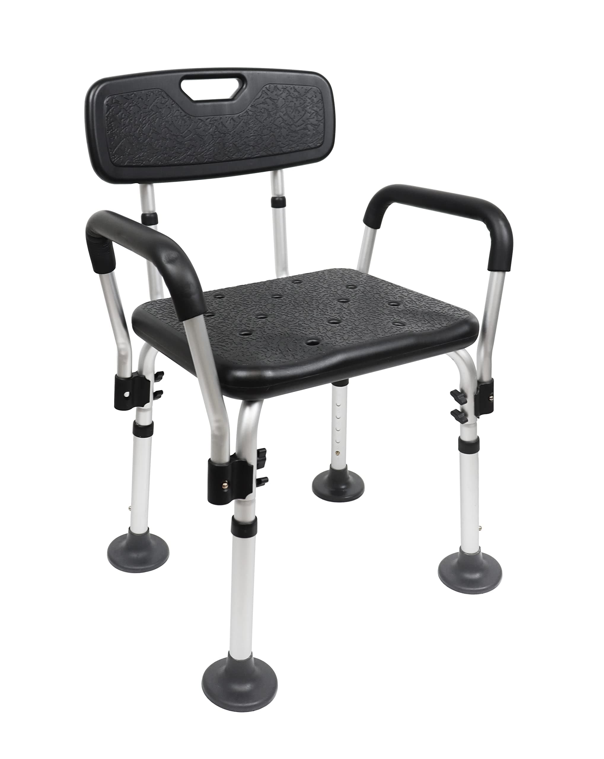 PEPE Mobility Shower Chair to Sit on in Shower, Height Adjustable with Non-Slip Tips, Removable Armrests, Tool-Free Assembly, Safety Bath Seat (Black)