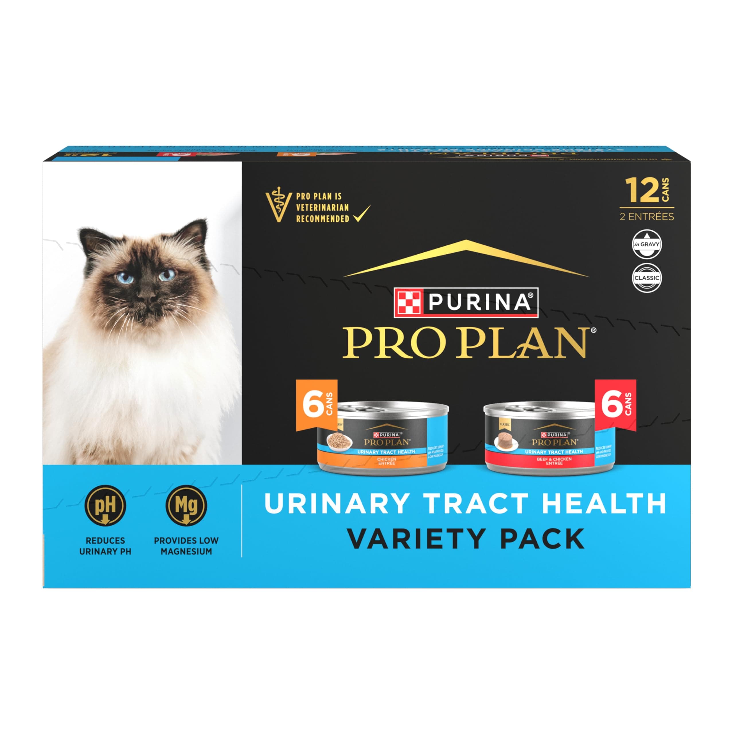 Purina Pro Plan Urinary Tract Wet Cat Food Variety Pack Urinary Tract Health Beef and Chicken Entrees - (Pack of 12) 5.5 oz. Cans