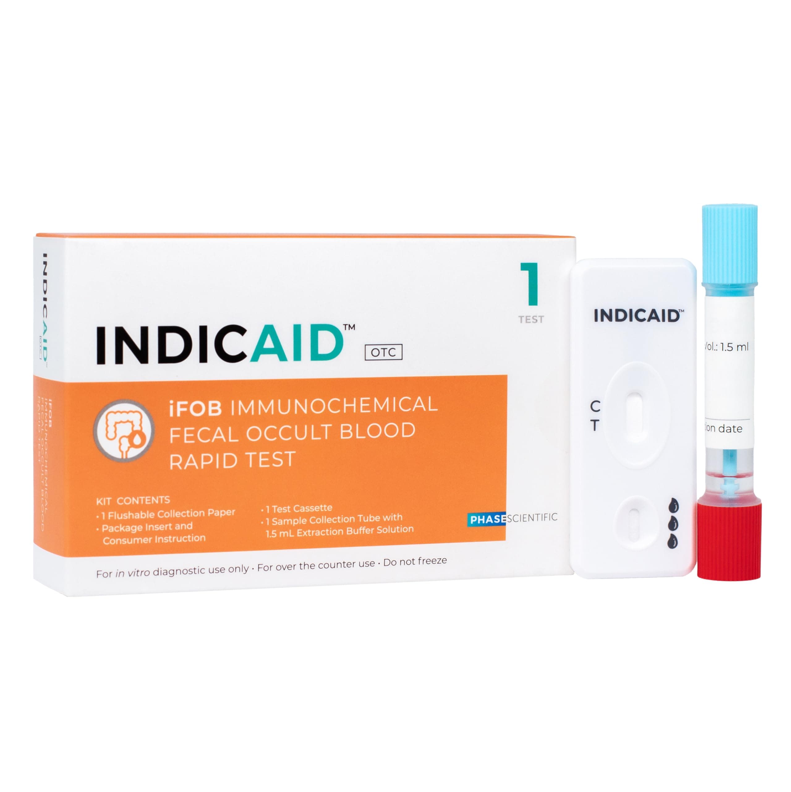 INDICAID Immunochemical Fecal Occult Blood Rapid Test (iFOB), FIT Colon Test, Accurate and Easy at Home, No Prep Required (1 Pack)