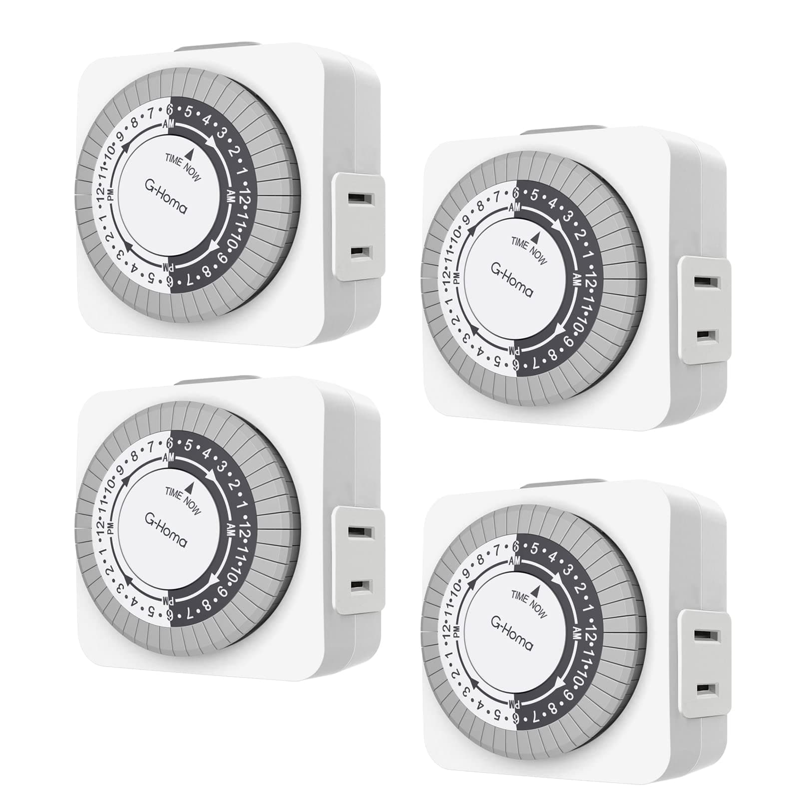 G-Homa Timers for Electrical Outlets 4 Packs,24 Hour Indoor Plug-in Mechanical Timer,30 Minute Intervals, Daily On/Off Cycle,1 Polarized Outlet, for Grow Light,Christmas Lights, Lamps ETL Listed