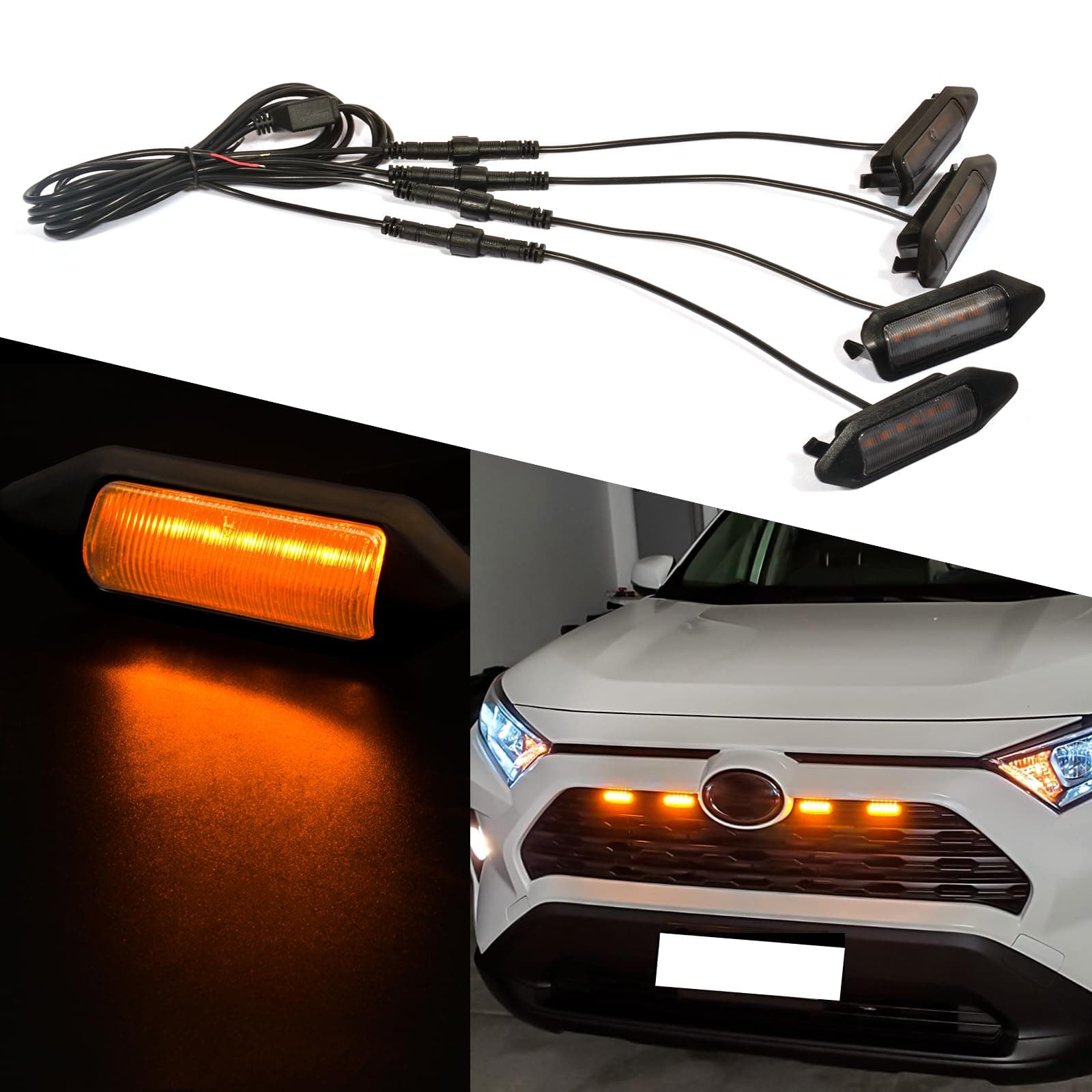 Raptor Lights Compatible with 2023 Toyota RAV4 LED Grill Lights 2019 2020 2021 2022 Rav4 LE/XLE/SE/XSE Front grille lights Amber Light