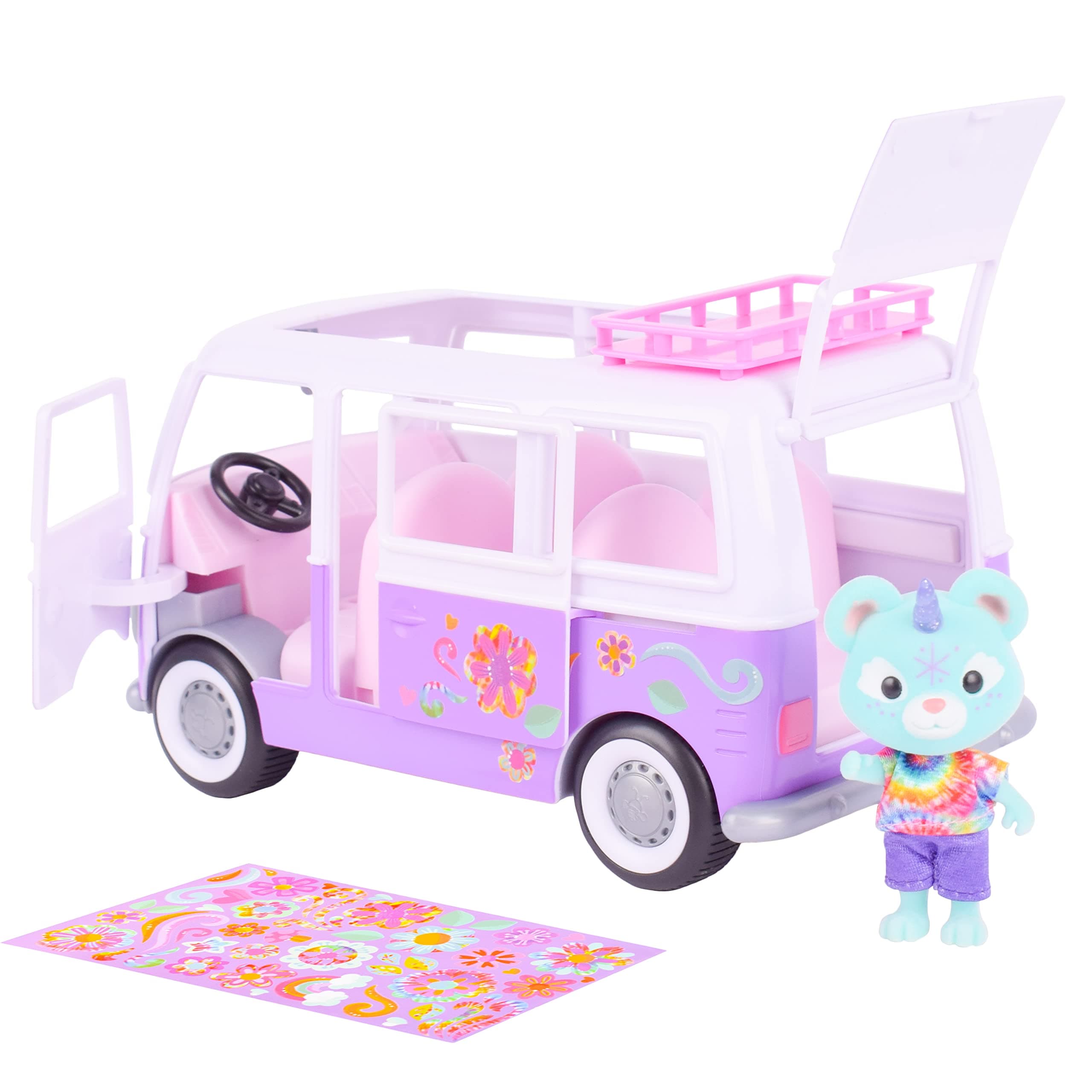 Honey Bee Acres Rainbow Ridge Flower Groove Van – Purple Vehicle with Exclusive Unicorn Figure | Tie Dye Stickers to Customize Toy