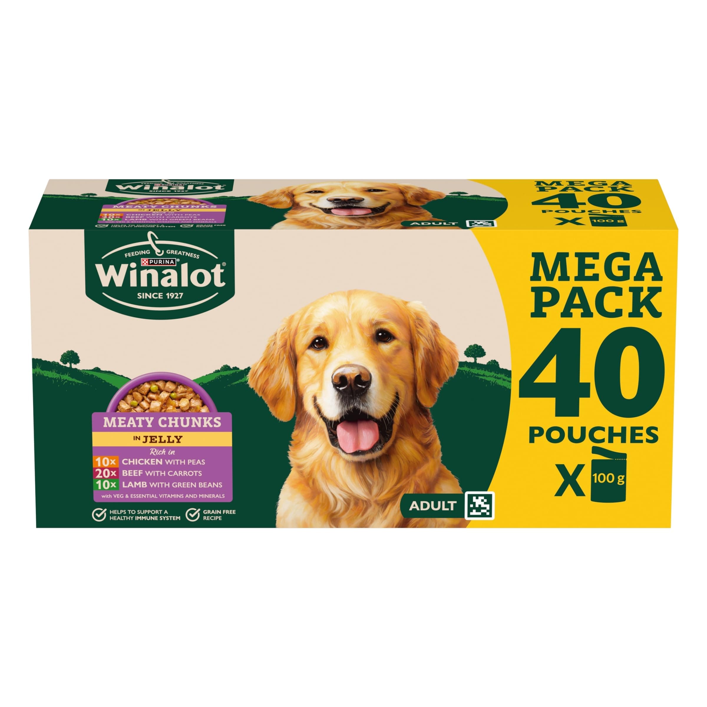 WINALOT Meaty Chunks Adult Wet Dog Food Mixed in Jelly Beef, Chicken, Lamb 40x100g Pouches