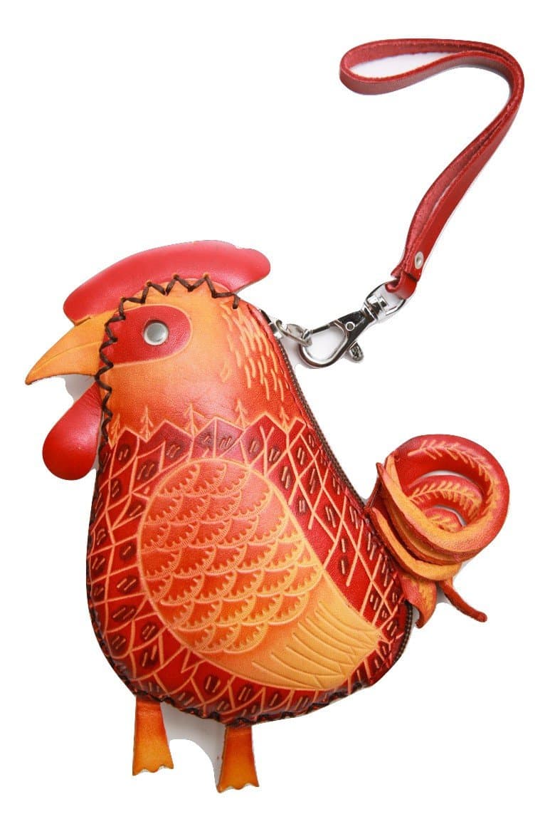 Women's Handmade Leather Chicken Purse One Size Red