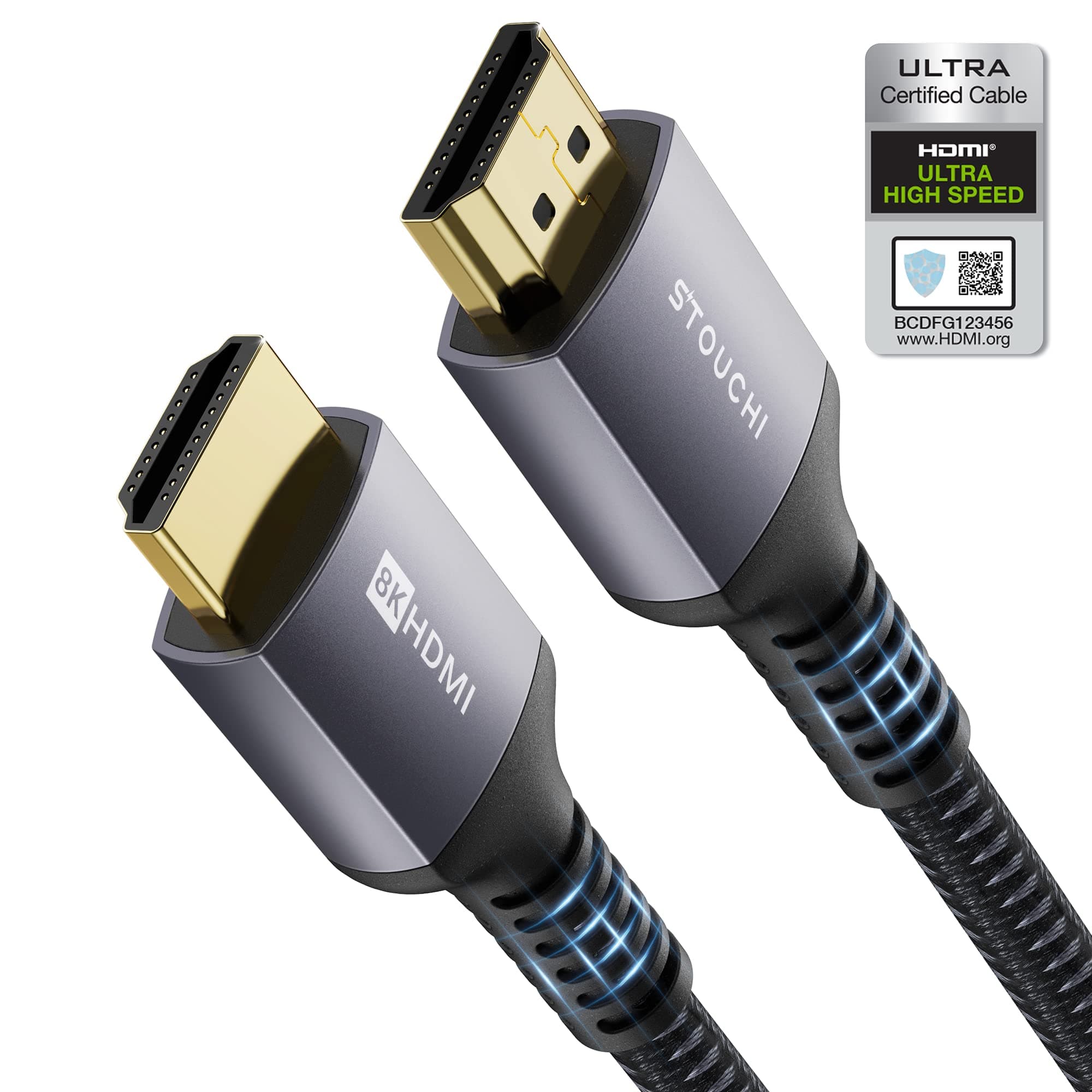 Stouchi 8K HDMI Cable 2M Certified 48Gbps Ultra High Speed HDMI® Cable Nylon Braided Cord 8K@60Hz 4K@120Hz 2K@144Hz/120Hz HDCP 2.2&2.3 eARC Dolby Vision for PS5 Xbox Series X Roku TV Mac Mini M4