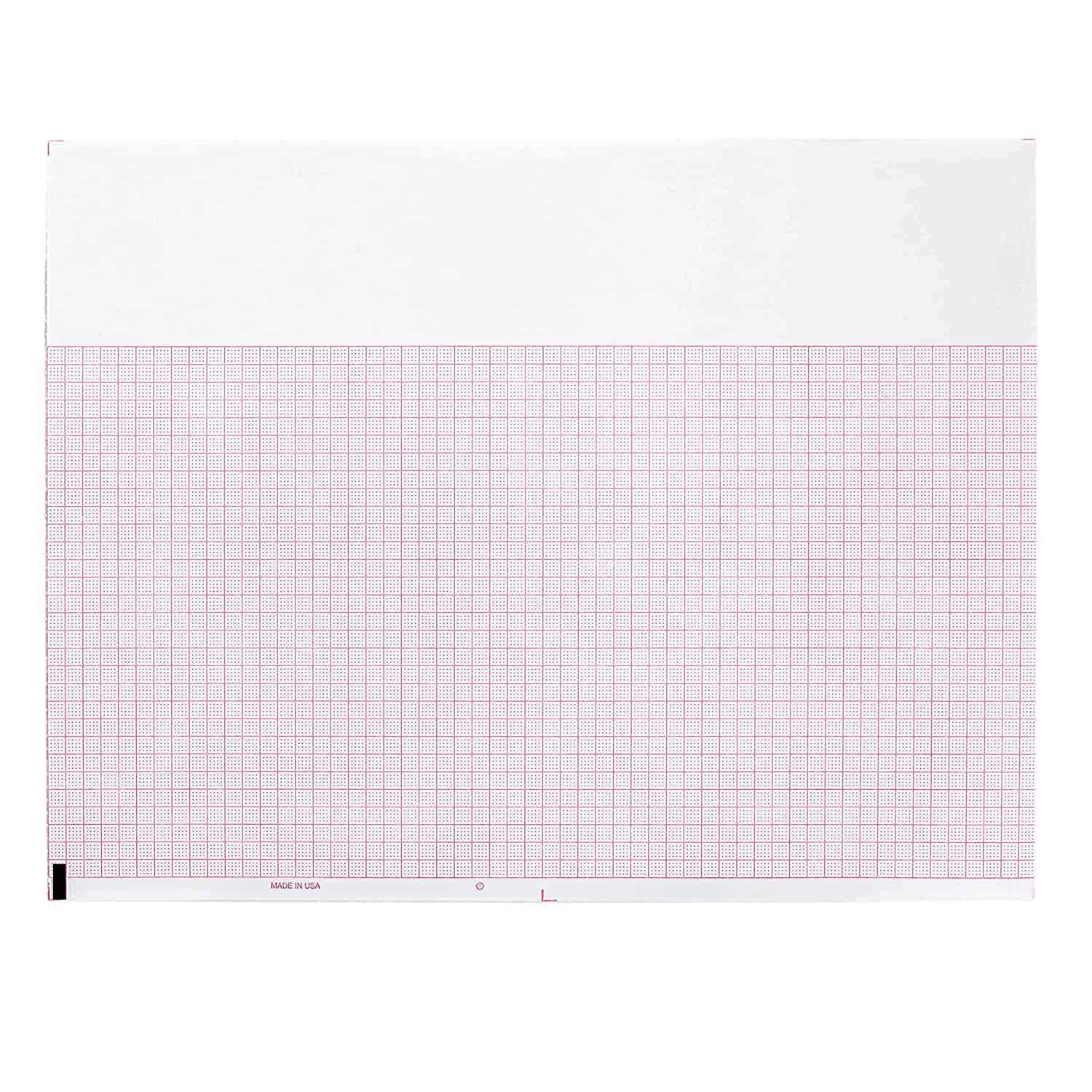 716-0237-00 Assurance 50 ECG Recording Paper for Model Burdick 8300, 8500 and Atria ECGs, Z-Fold Pad Red Grid, Perforated with Blank Header, 8.5" x 11" Size (Pack of 2000)