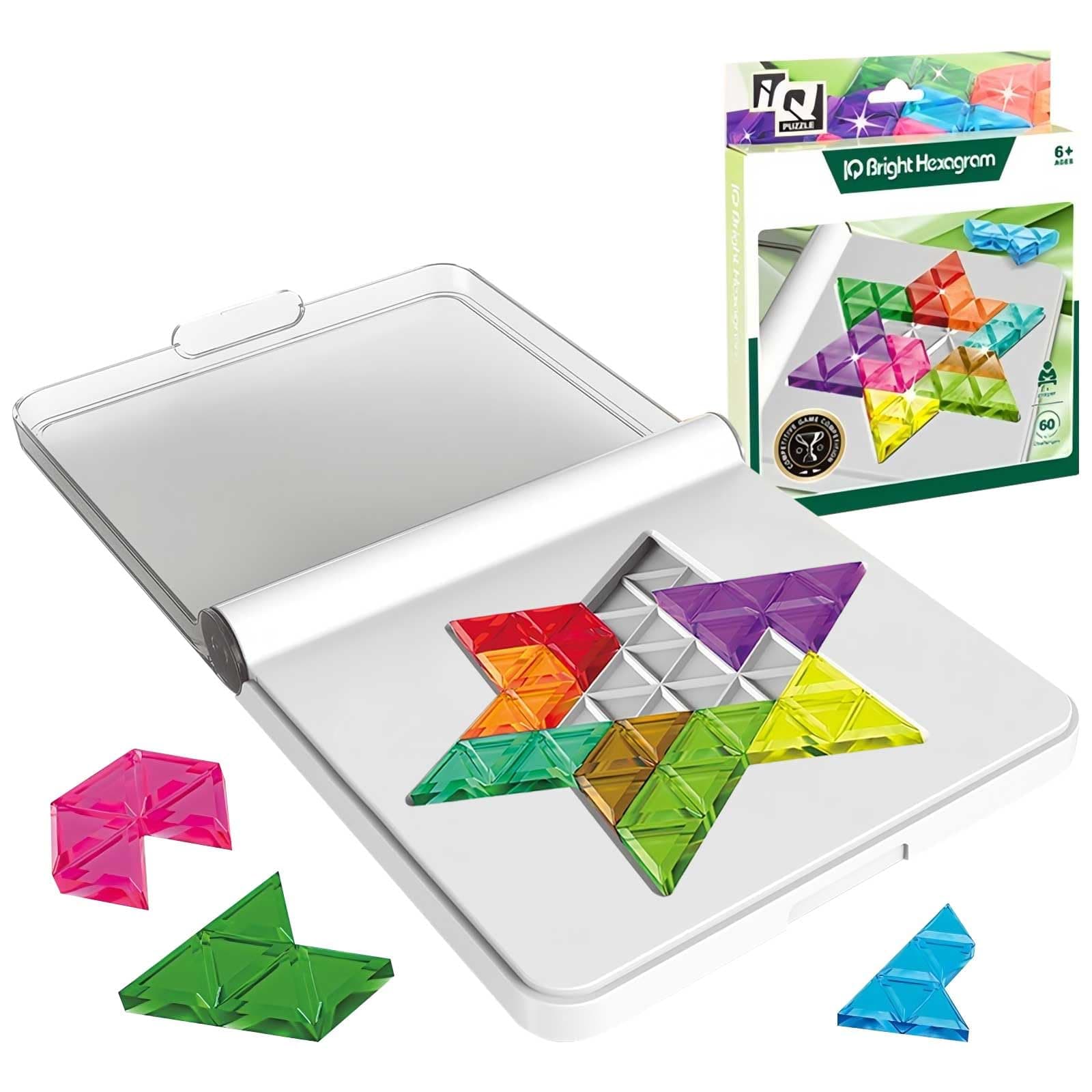 Tangram Puzzle 12 Pcs Jigsaw Puzzle 3D Puzzle Model Kit Shape Block of 60 Levels Plastic Geometry Puzzle Toy Educational Learning Toys for Kids & Adults (Hexagram)