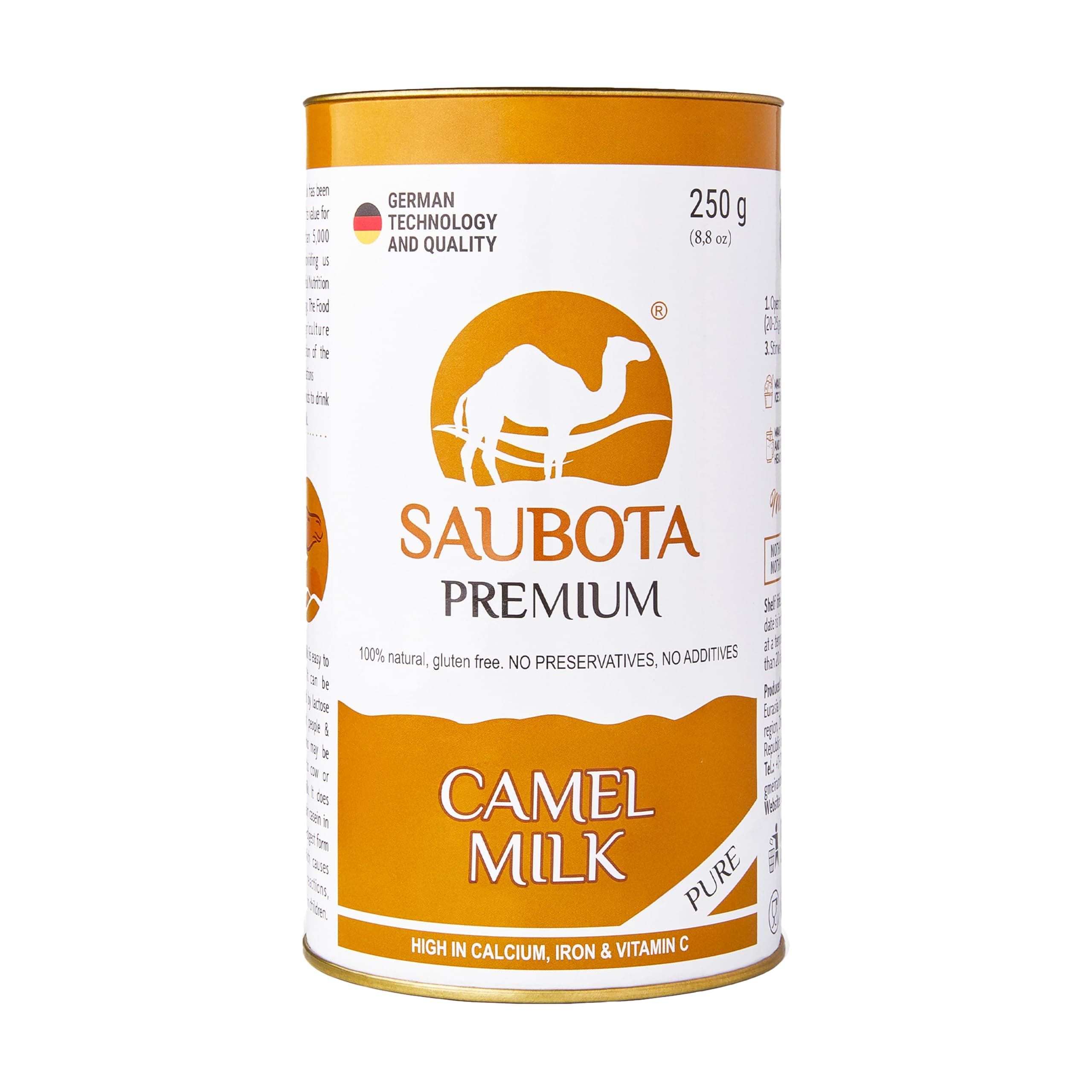 Premium Camel Milk Powder 250g, 100% Natural & Gluten Free, High in Calcium, Iron and Vitamin C, No Preservatives, No Additives