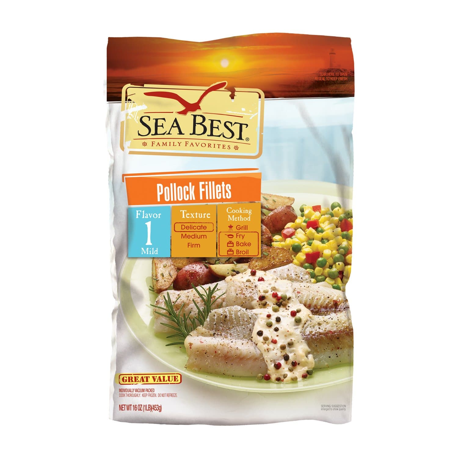 Sea Best Pollock Fillets, 16 Ounce (Pack of 4)