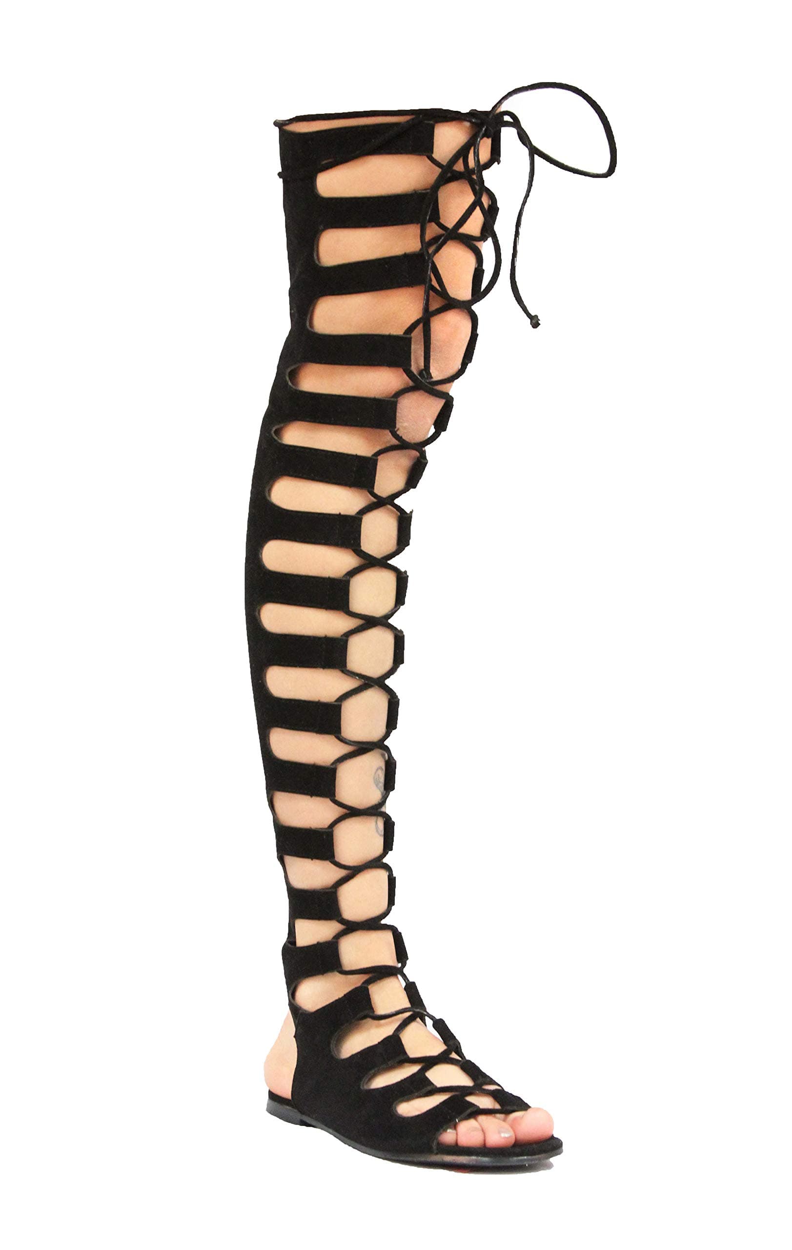 Womens Over The Knee Strappy Suede Lace Up Gladiator