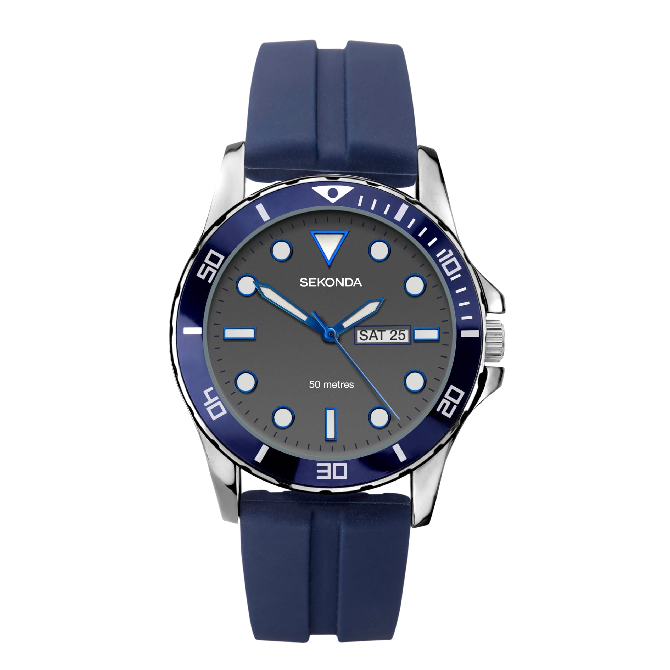 Mens 43mm Balearic Analogue Sports Watch with Day Date Window Fixed Bezel Rubber Strap Water Resistant 50 metres