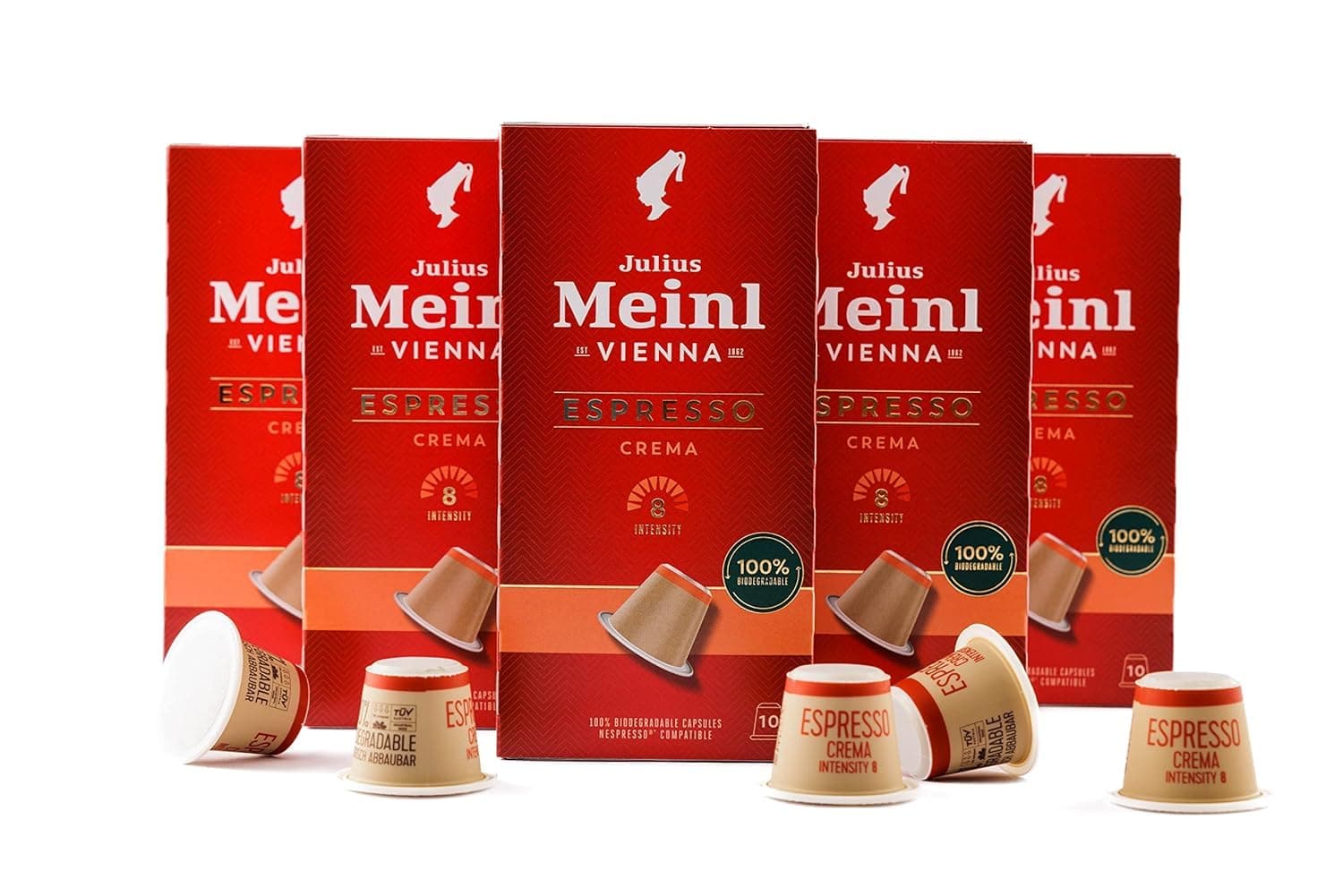 JULIUS MEINL Pack of 50 Espresso Crema Capsules 10x5.6g | Intensity 8 |100% Biodegradable|
