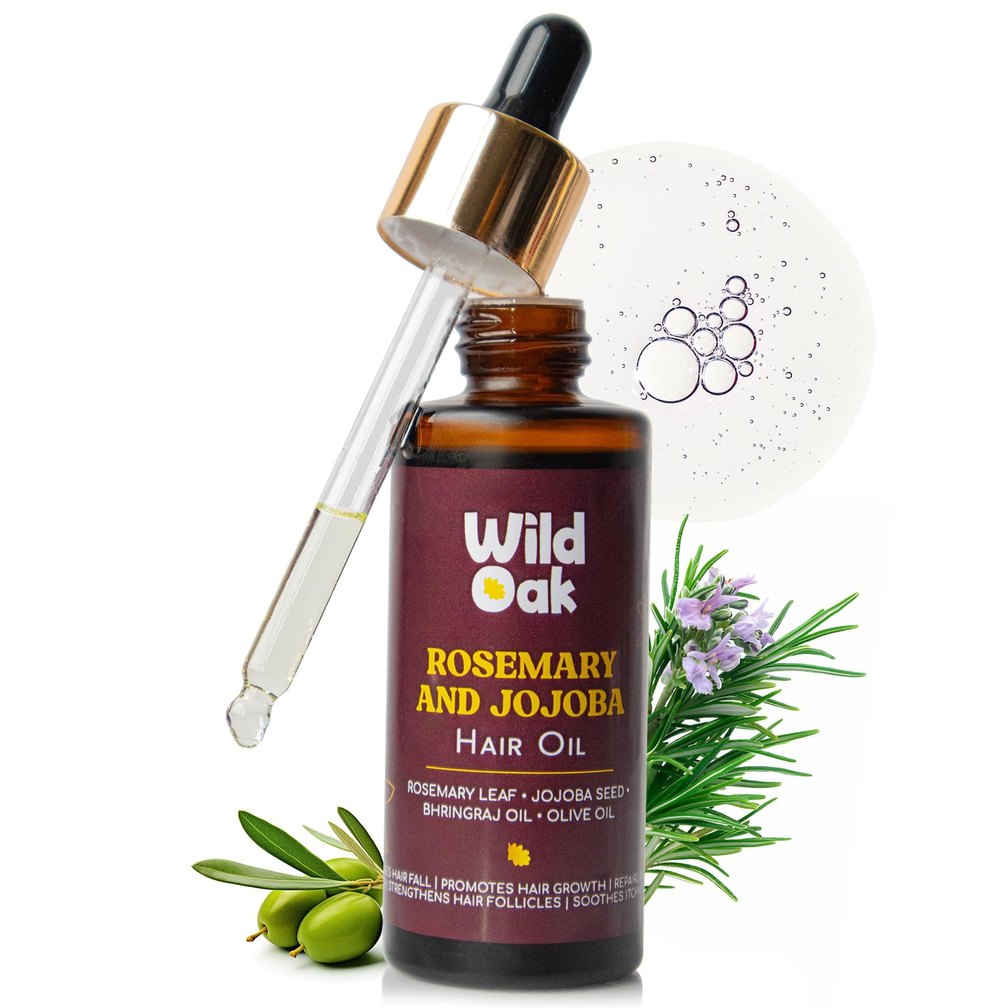 WildOak Advanced Rosemary Jojoba Hair Oil for Hair Growth & Scalp Nourishment | Anti-Hair Fall, Dandruff Control & Deep Hydration | Strengthens Roots, Boosts Shine & Thickness | For Men & Women | 50ml