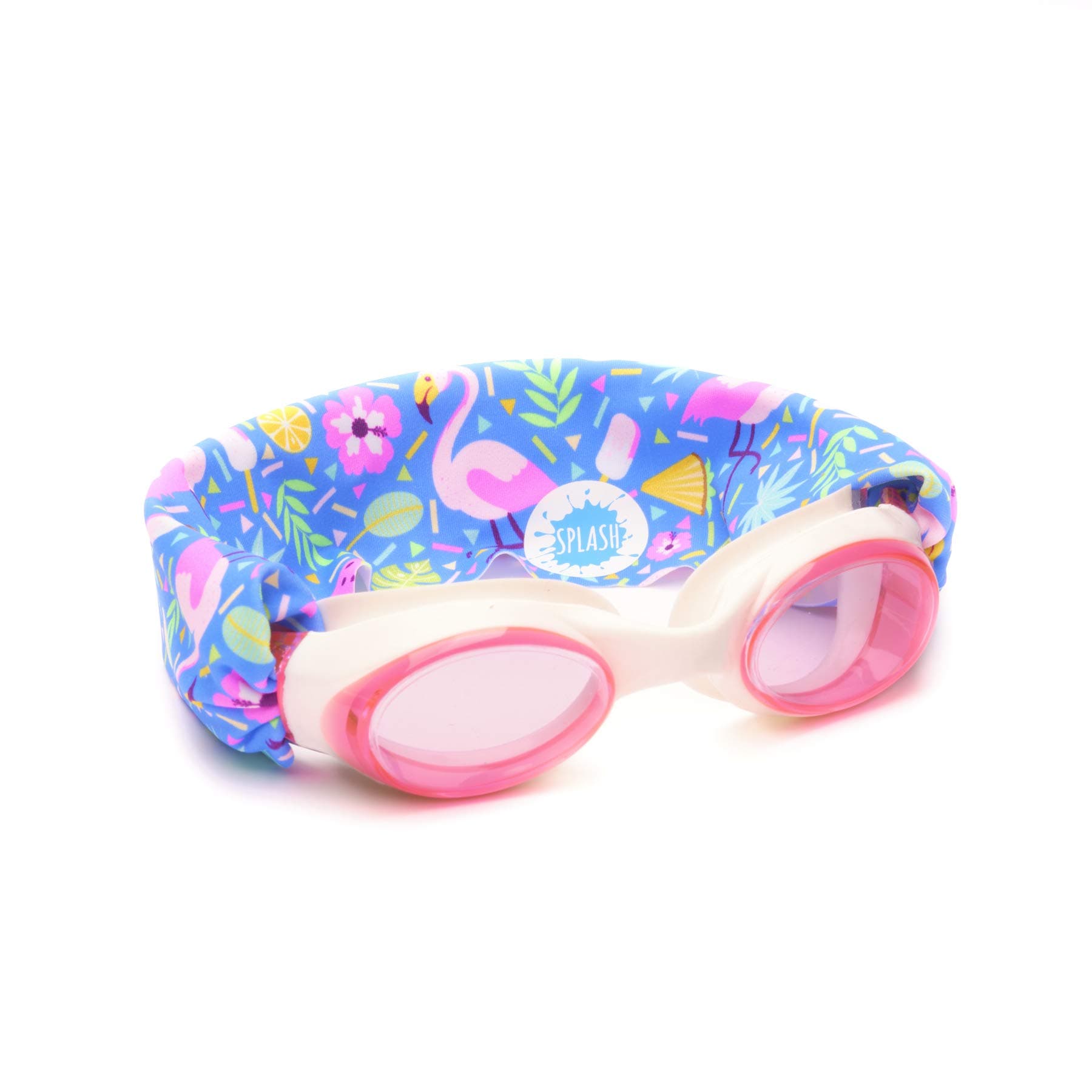 SPLASH SWIM GOGGLES - Flamingo Pop - Fun, Fashionable, Comfortable - Fits Kids & Adults - Won't Pull Your Hair - Easy to Use - High Visibility Anti-Fog Lenses - ORIGINAL PATENT PENDING DESIGN