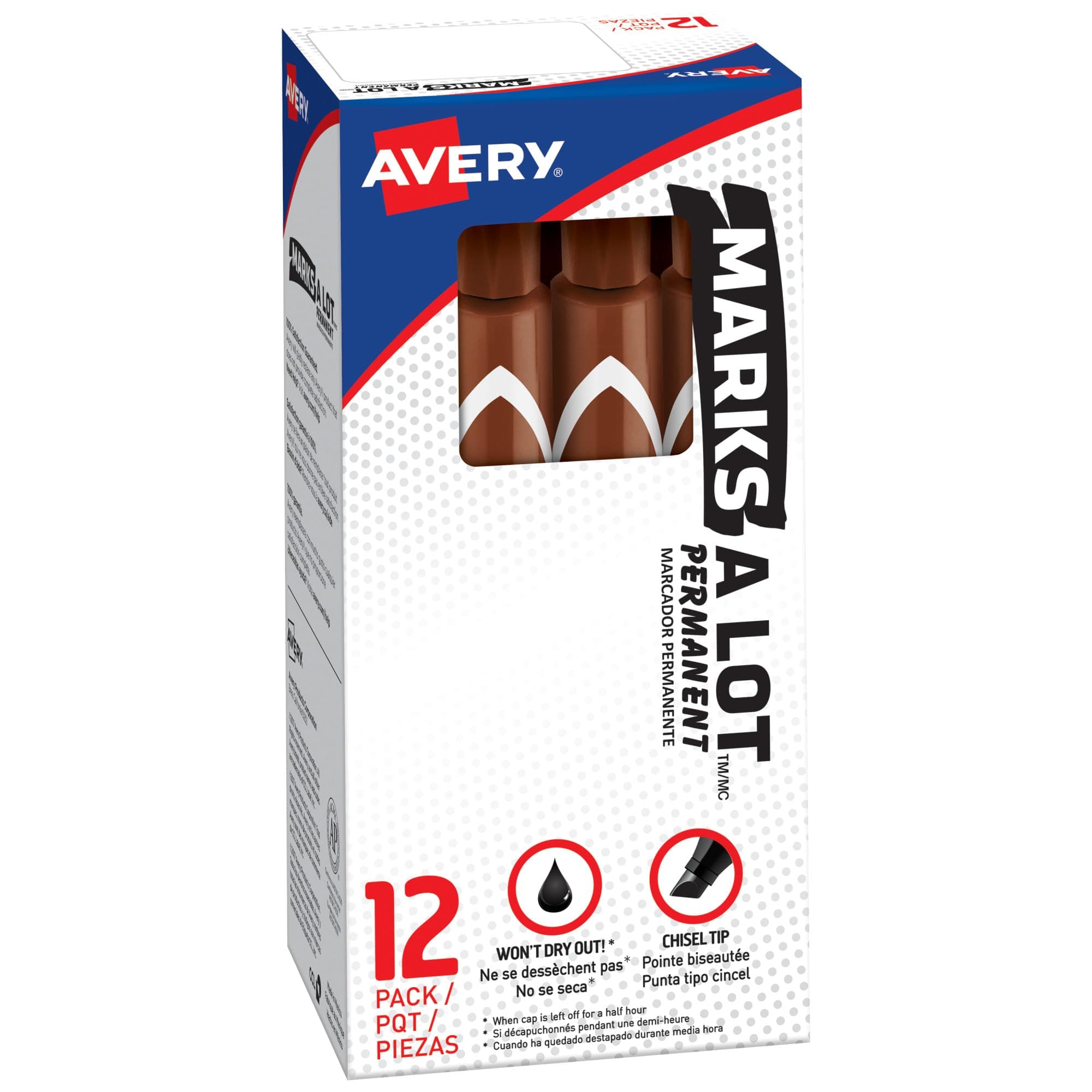 Marks-A-Lot Avery Permanent Markers, Large Desk-Style Size, Chisel Tip, Water and Wear Resistant, 12 Brown Markers (08881)