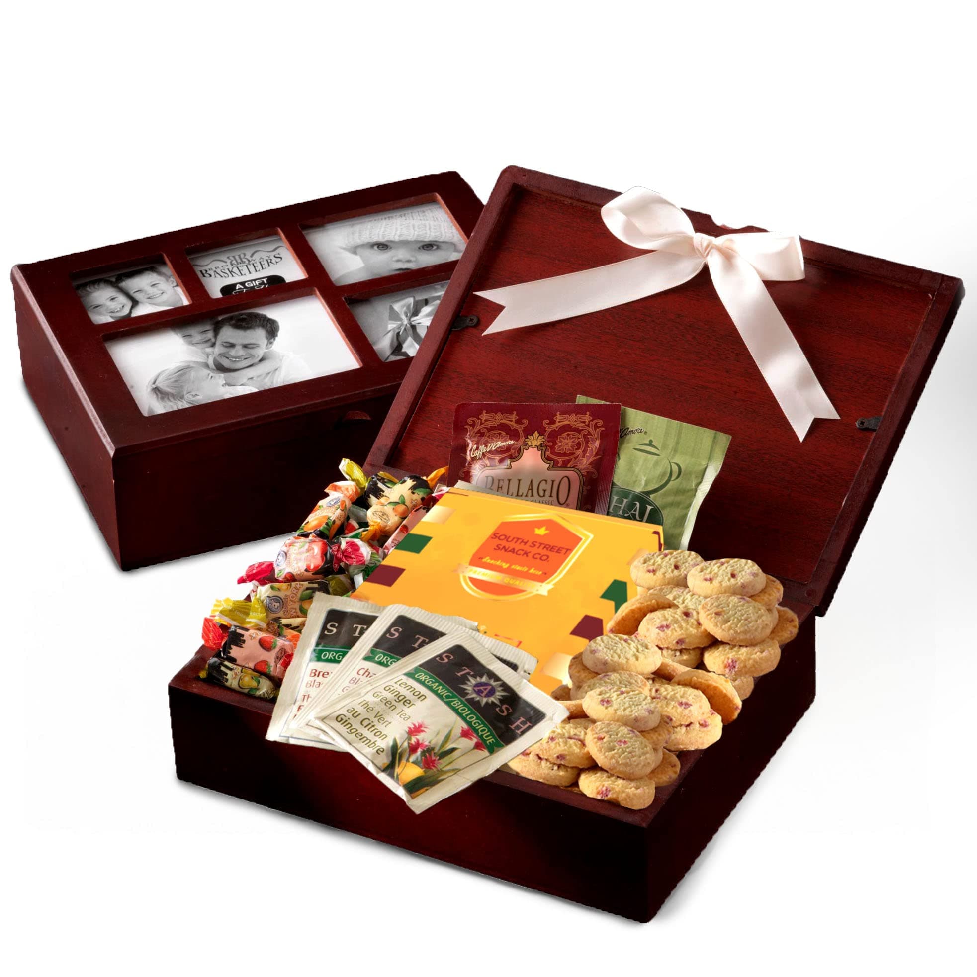 Photo Gift Box with Lid, Gifts Gourmet Food - Teas, Cocoas, Cookies, Snacks & Sweets Care Package for Women, Men, Holiday, Families, Memory Box for Thinking of You, Get Well, Anniversary, Thank You