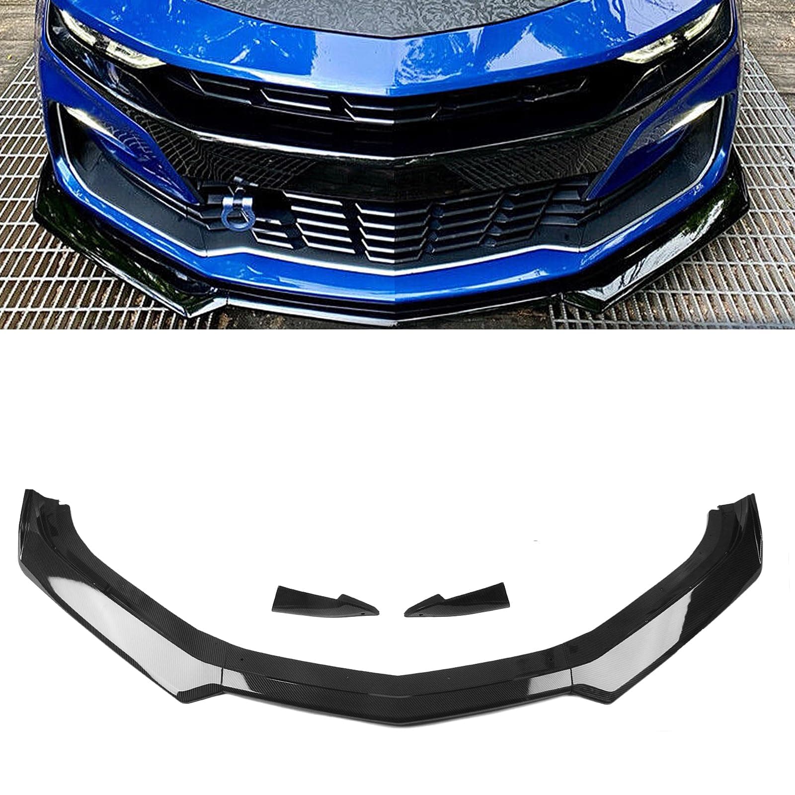 Front Bumper Spoiler Splitter Lip for Chevrolet Camaro SS 2016-2024/2019-2024 LS LT RS Carbon Fiber Look